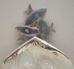 STUPENDO PIATTO DA BATTESIMO IN ARGENTO STERLINGO MADRE DI PERLA DEL 1911