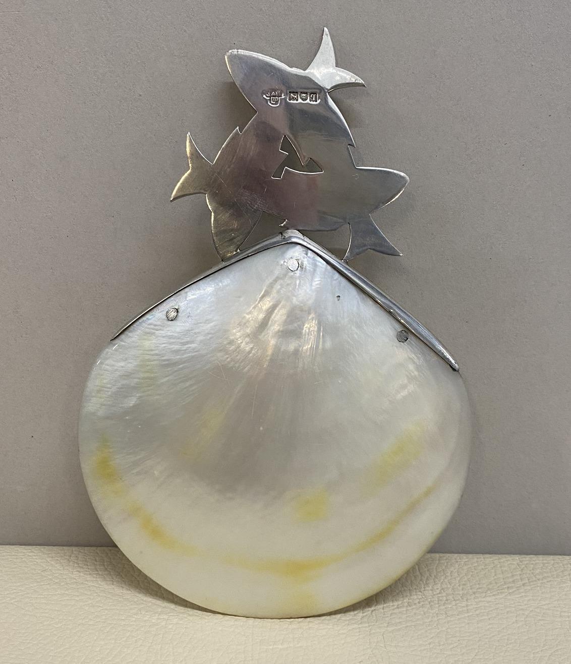 STUNNING 1911 STERLING SILVER MOTHER OF PEARL BAPTISMAL SHELL BAPTISM Dish For Sale 4