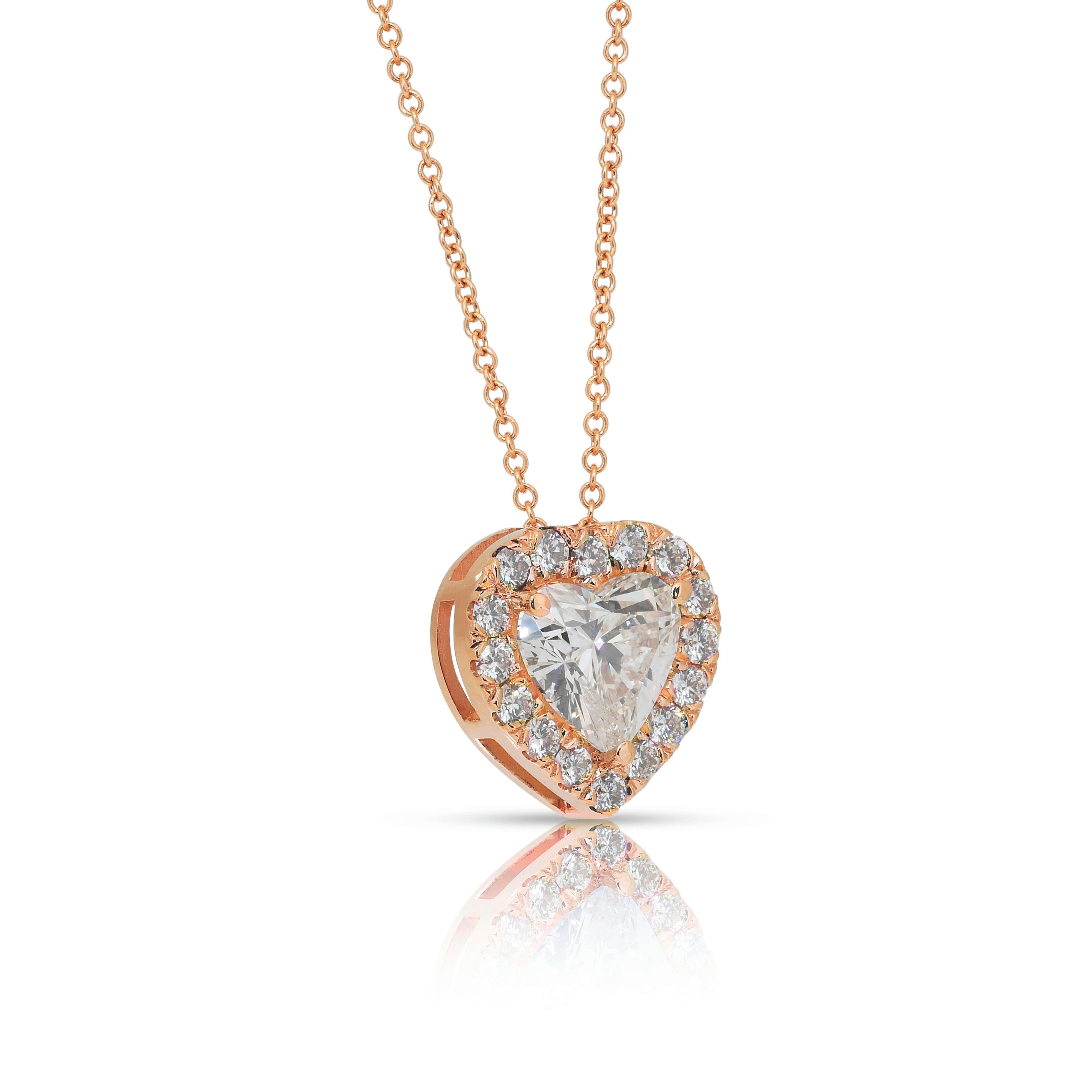 Cuore Splendida collana di diamanti da 1,91 carati con ciondolo a forma di cuore in oro rosa 18 carati - IGI in vendita