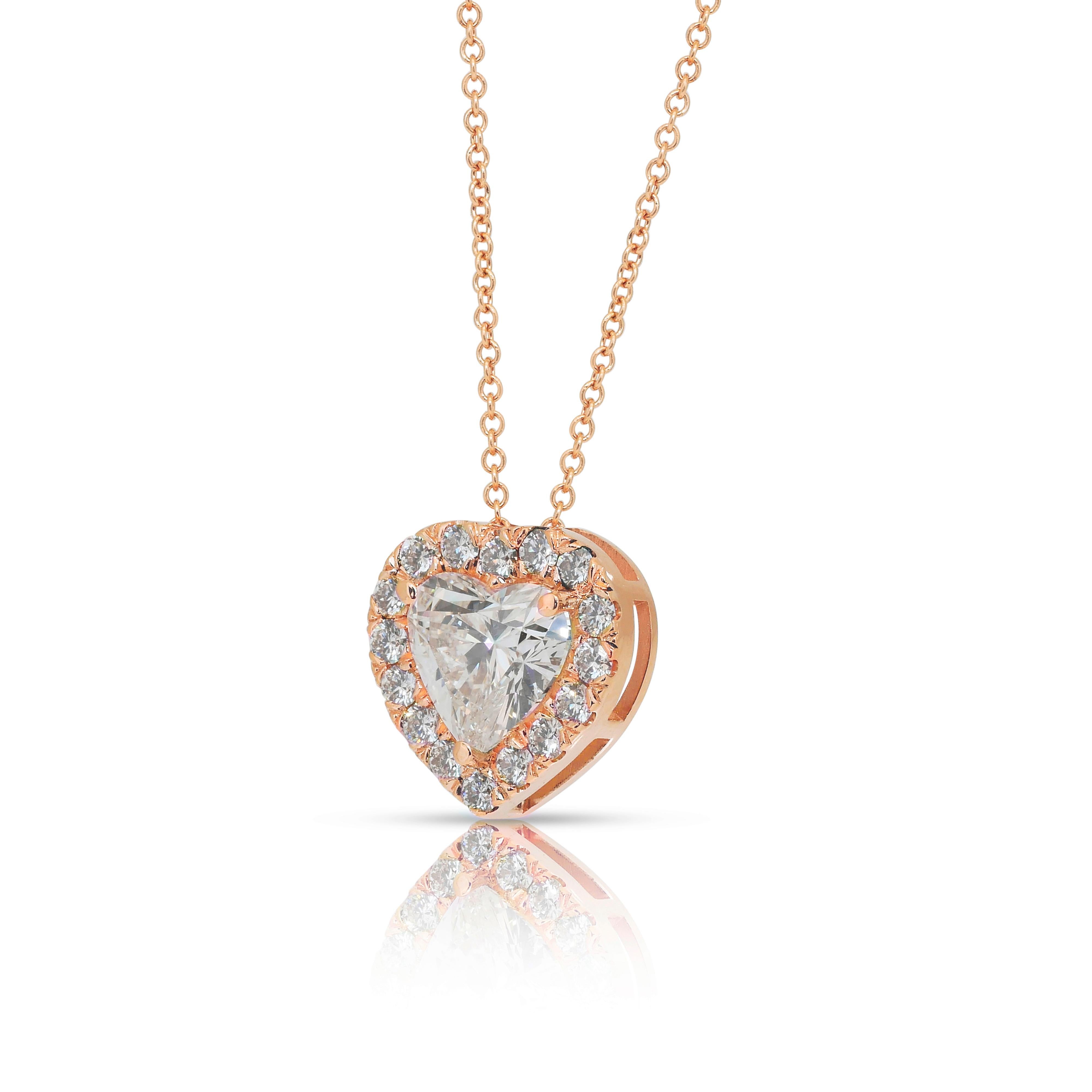 Splendida collana di diamanti da 1,91 carati con ciondolo a forma di cuore in oro rosa 18 carati - IGI In condizioni Nuovo in vendita a רמת גן, IL