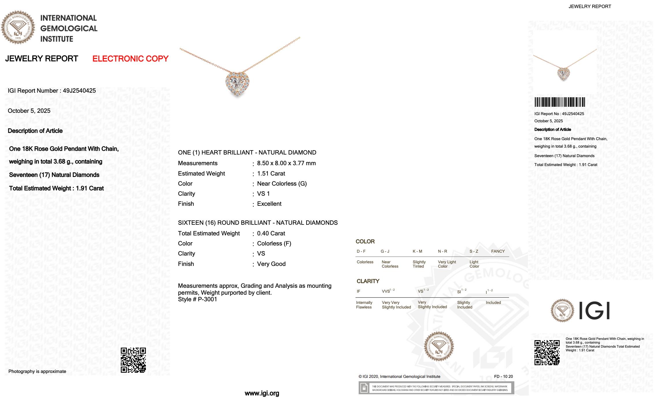 Donna Splendida collana di diamanti da 1,91 carati con ciondolo a forma di cuore in oro rosa 18 carati - IGI in vendita