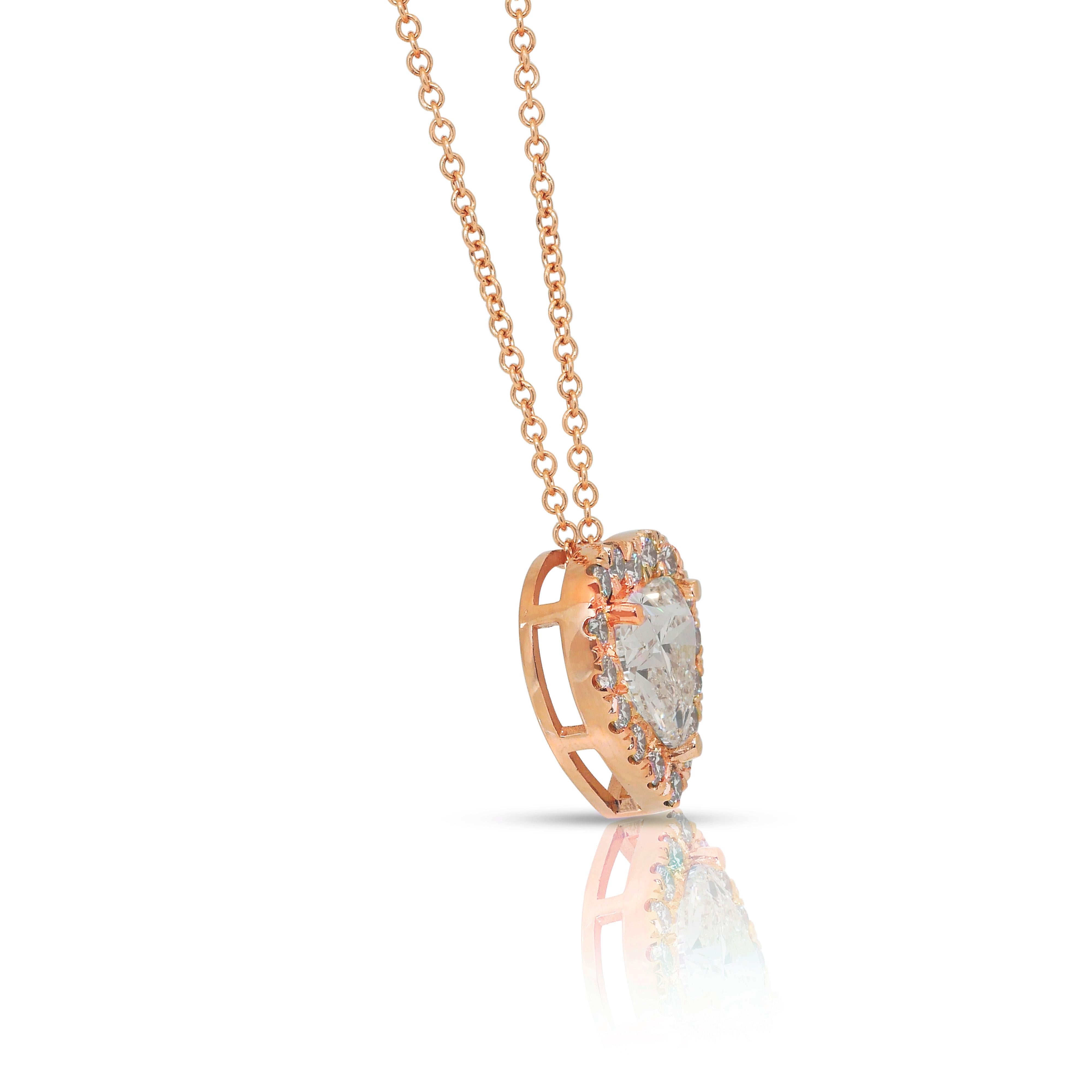 Splendida collana di diamanti da 1,91 carati con ciondolo a forma di cuore in oro rosa 18 carati - IGI in vendita 1