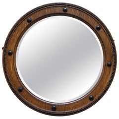 Stunning 1920, 1930s Art Deco Round Oak Framed Wall Mirror Stunning Patina