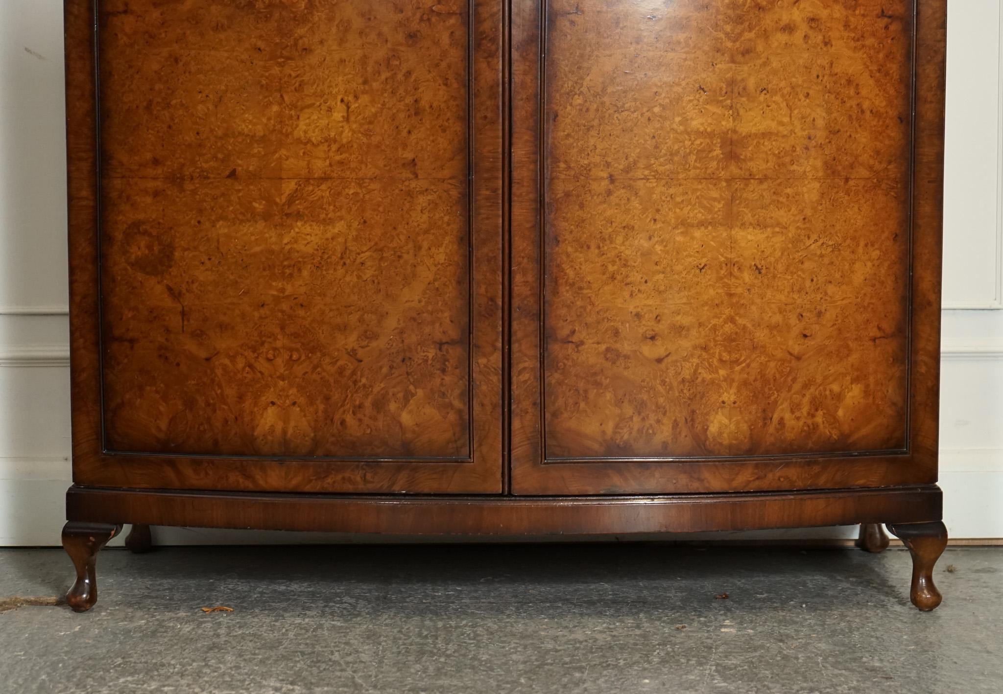 British STUNNiNG 1920 MAPLE & CO LONDON BURR WALNUT DOUBLE WARDROBE