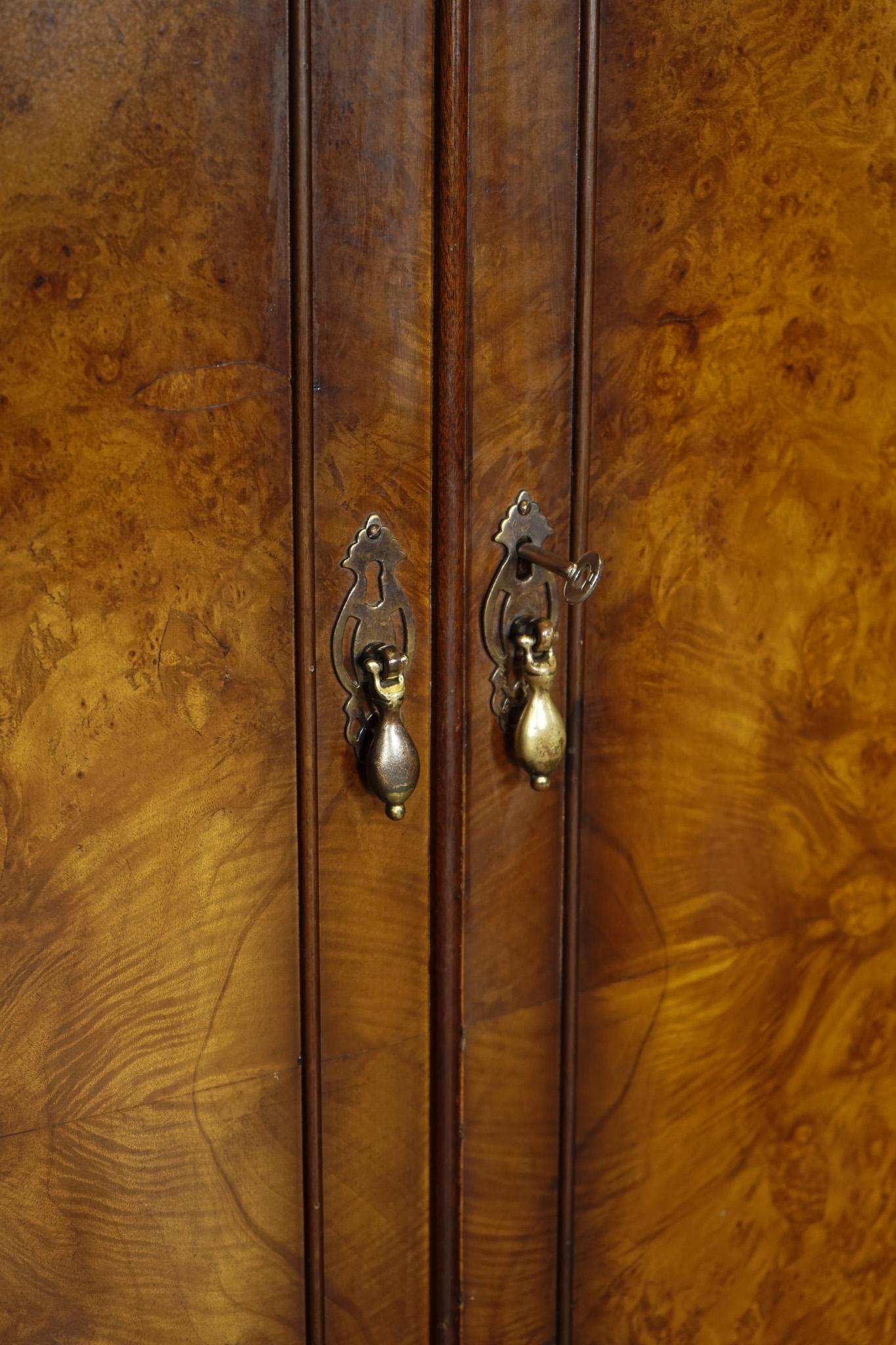 20th Century STUNNiNG 1920 MAPLE & CO LONDON BURR WALNUT DOUBLE WARDROBE