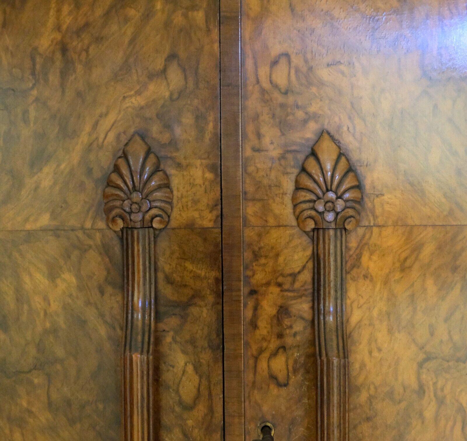 Stunning 1920's Art Deco Burr Small Walnut Wardrobe Serpentine Shape Doors 1
