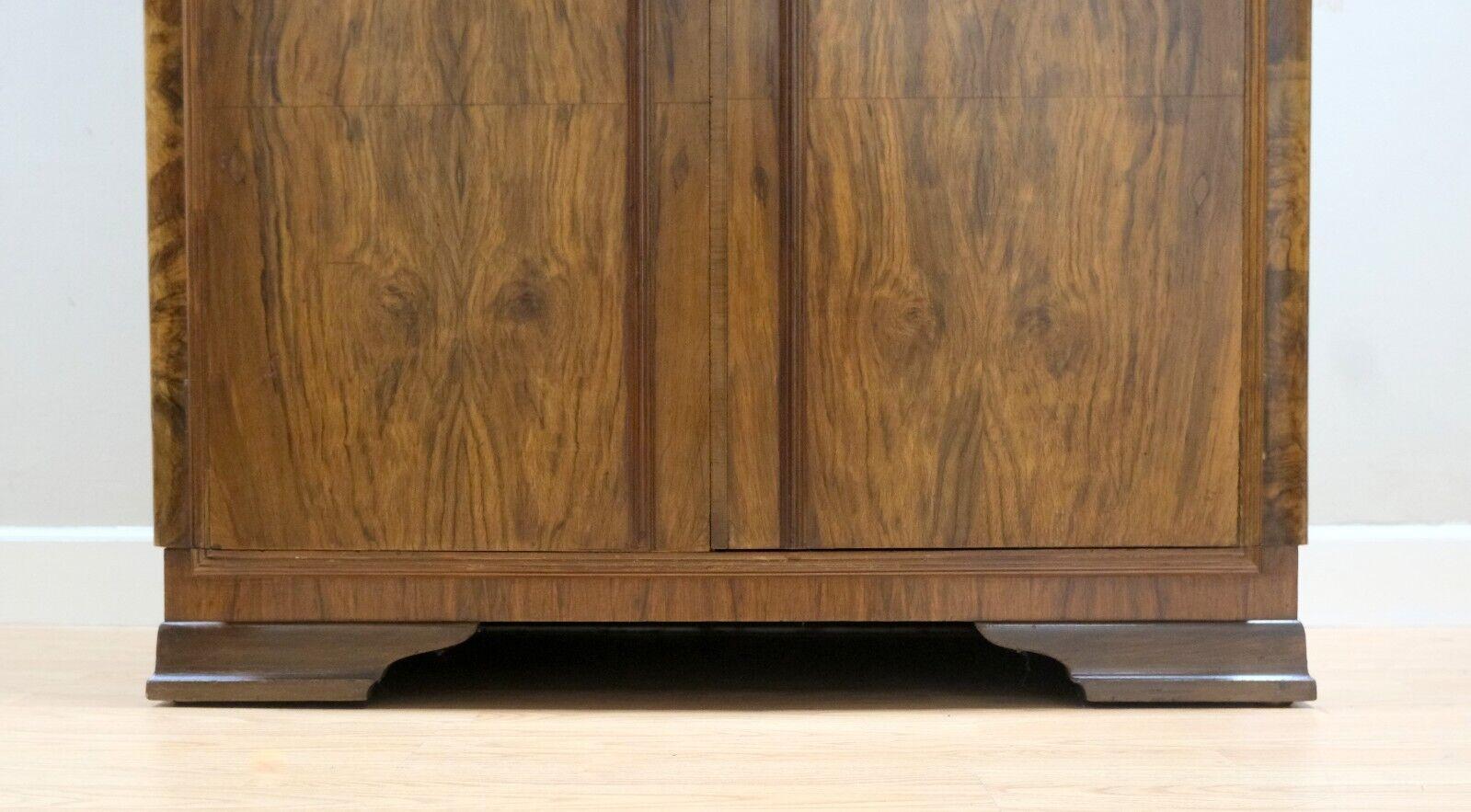 Stunning 1920's Art Deco Burr Small Walnut Wardrobe Serpentine Shape Doors 2