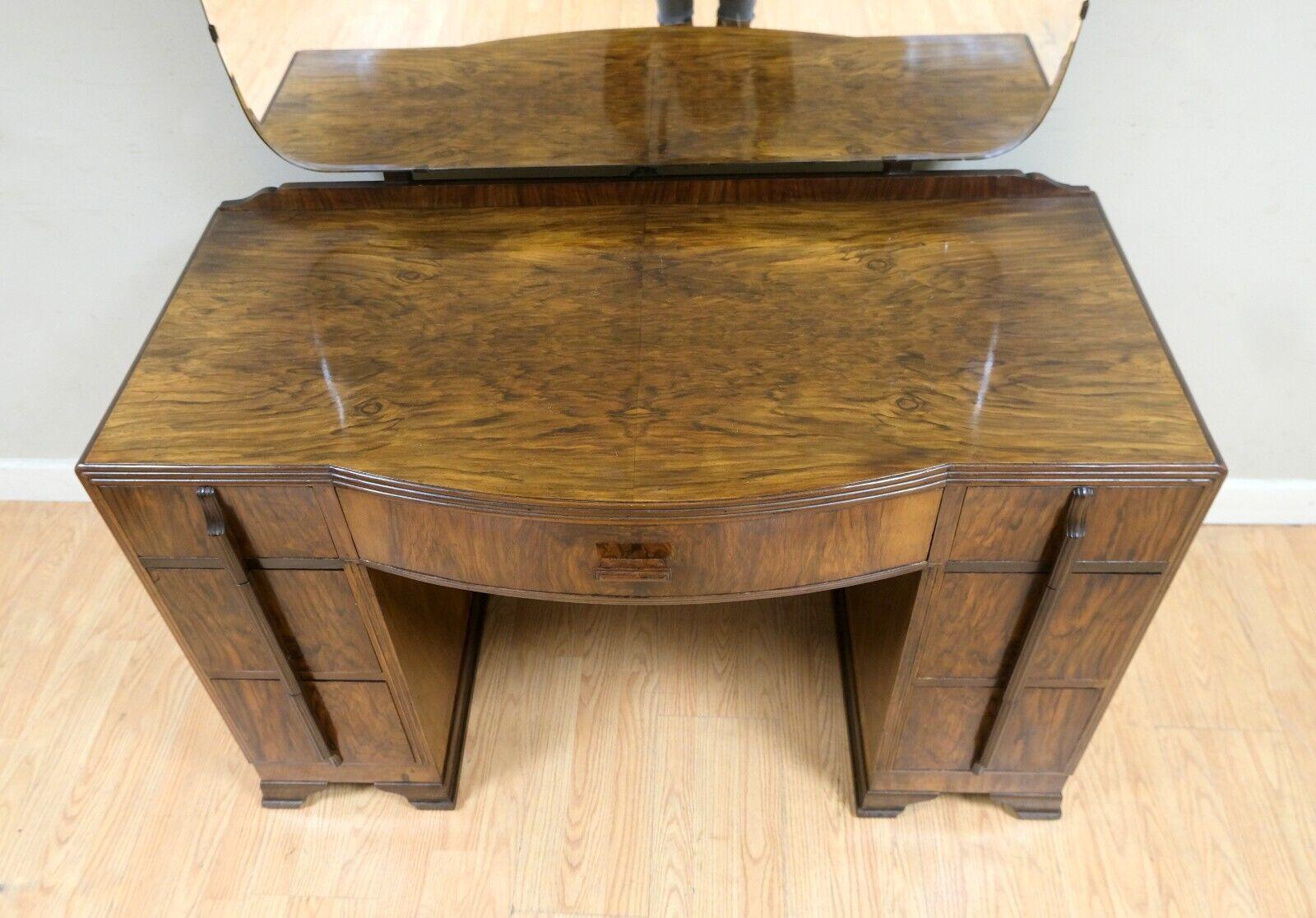 Art Deco STUNNING 1920's ART DECO BURR WALNUT DRESSING TABLE WITH SEVEN DRAWERS