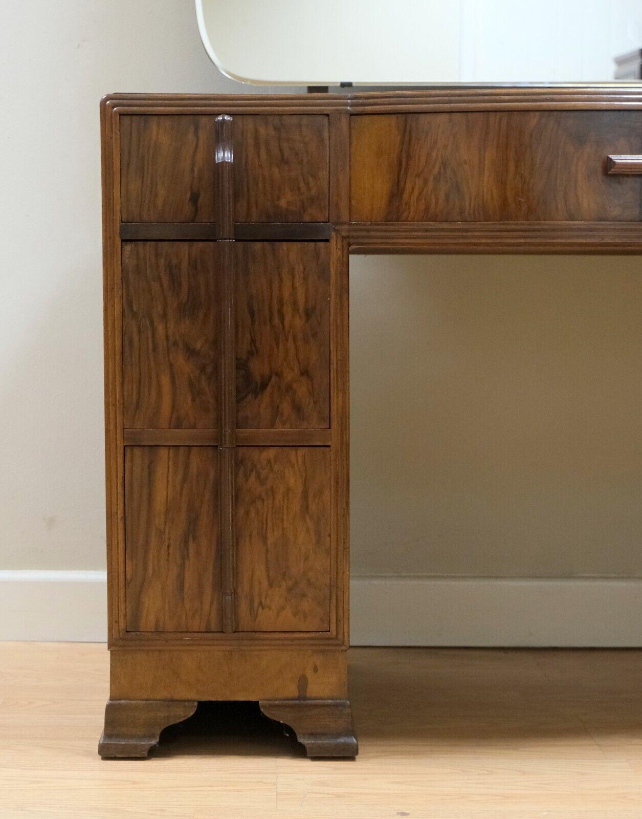 Hand-Crafted STUNNING 1920's ART DECO BURR WALNUT DRESSING TABLE WITH SEVEN DRAWERS