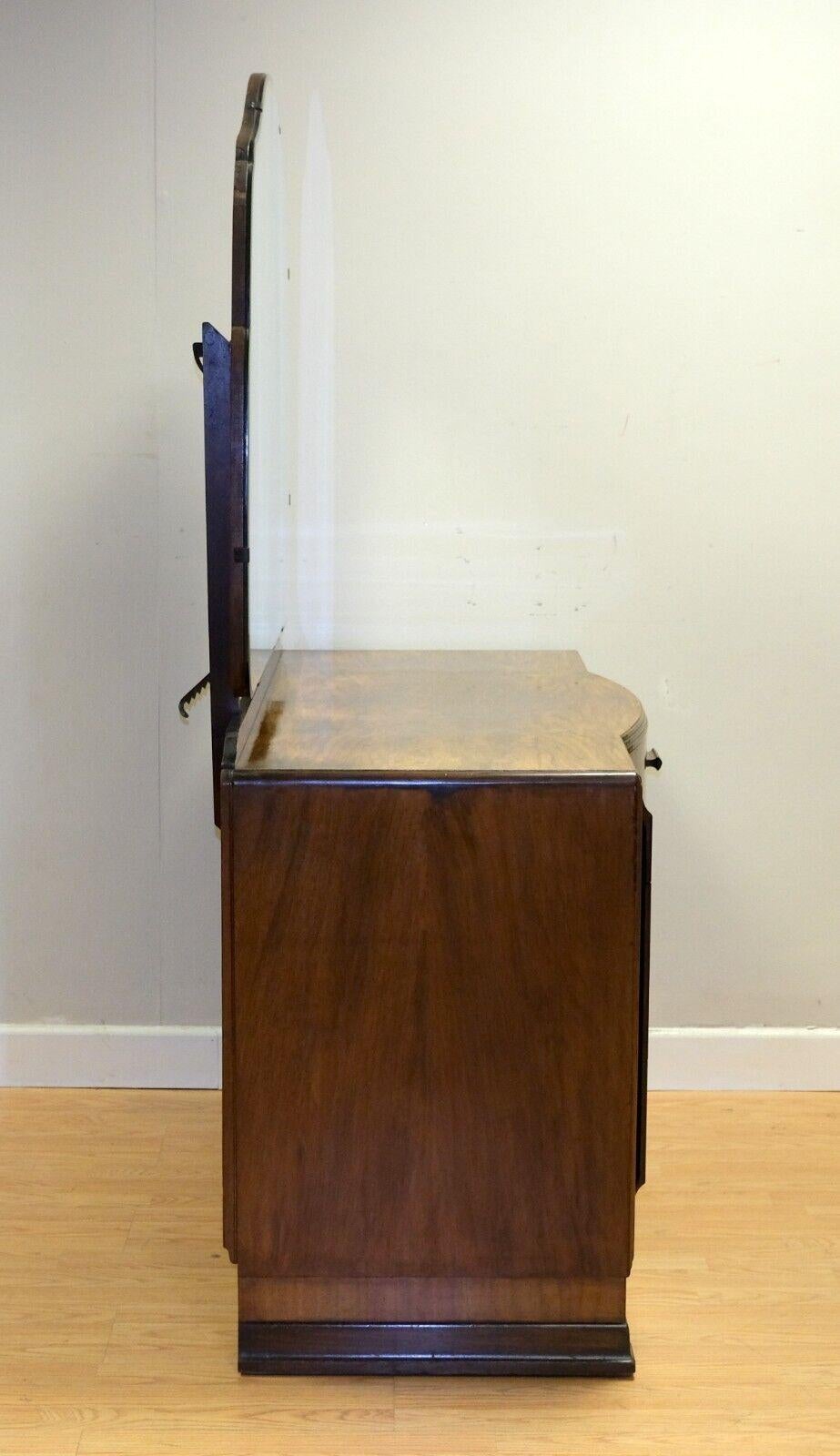 Hand-Crafted Stunning 1920's Art Deco Burr Walnut Dressing Table with Seven Drawers For Sale