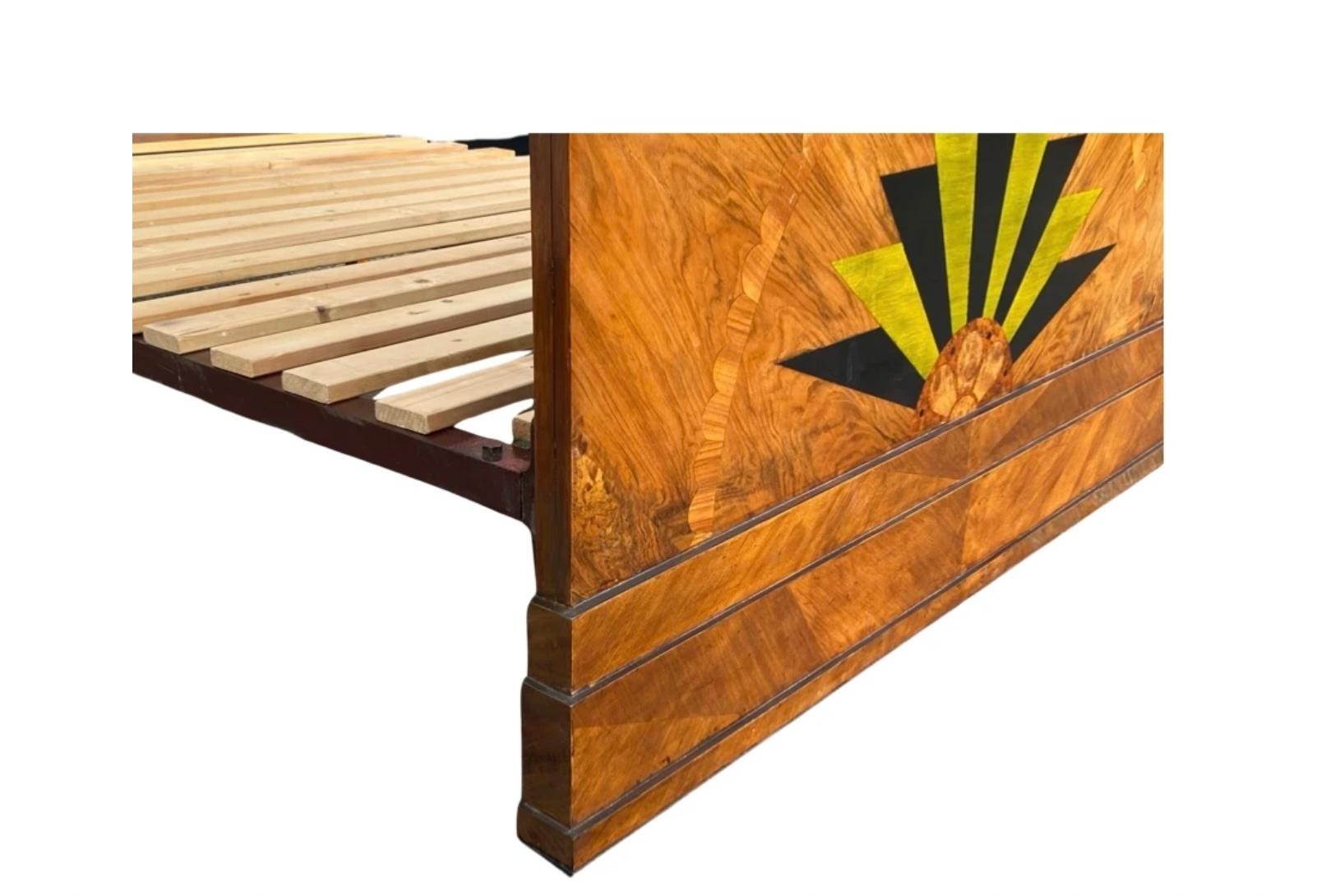 Stunning 1920’s Art Deco Sunray Inlaid Double Bed For Sale 4