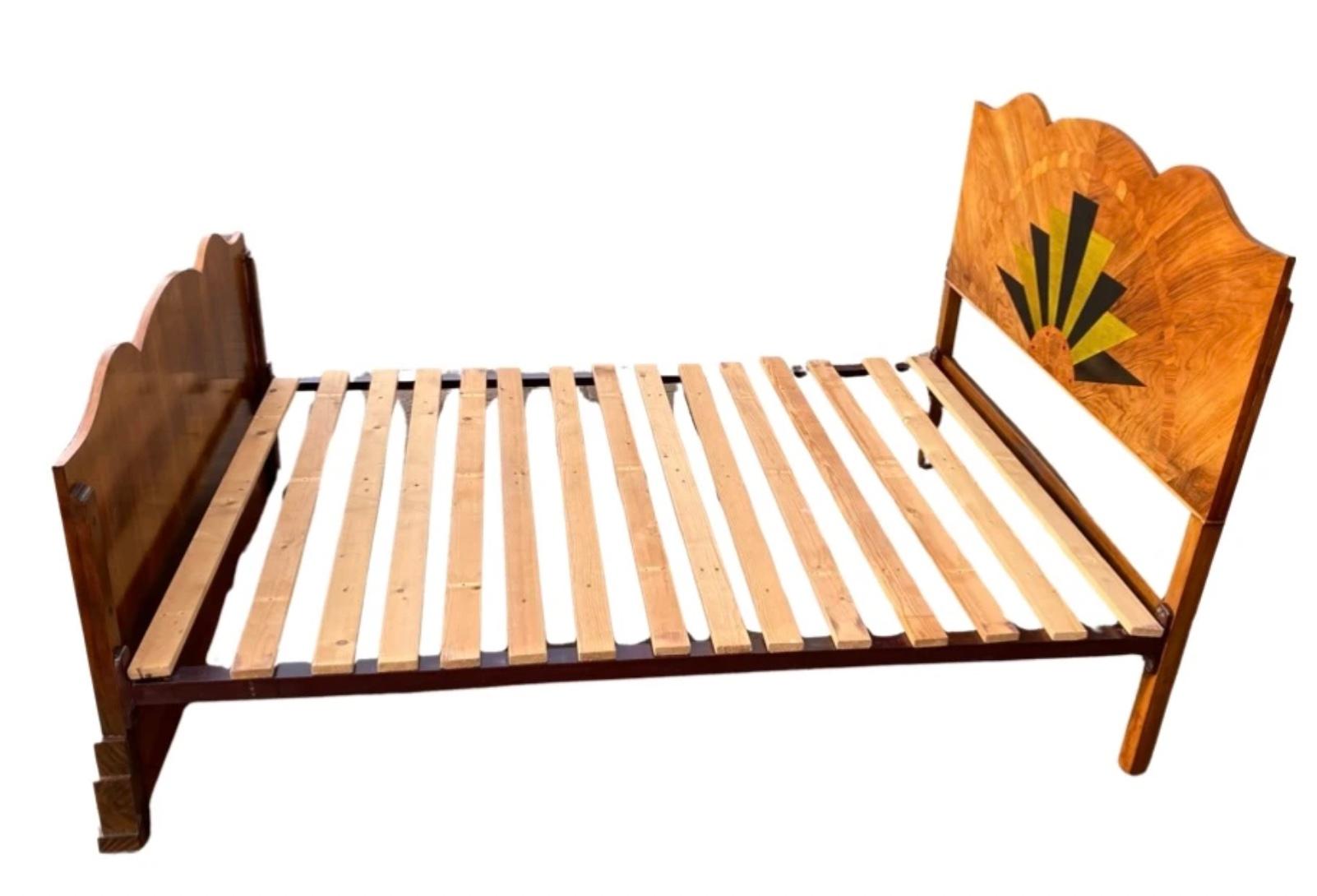 Mid-20th Century Stunning 1920’s Art Deco Sunray Inlaid Double Bed For Sale