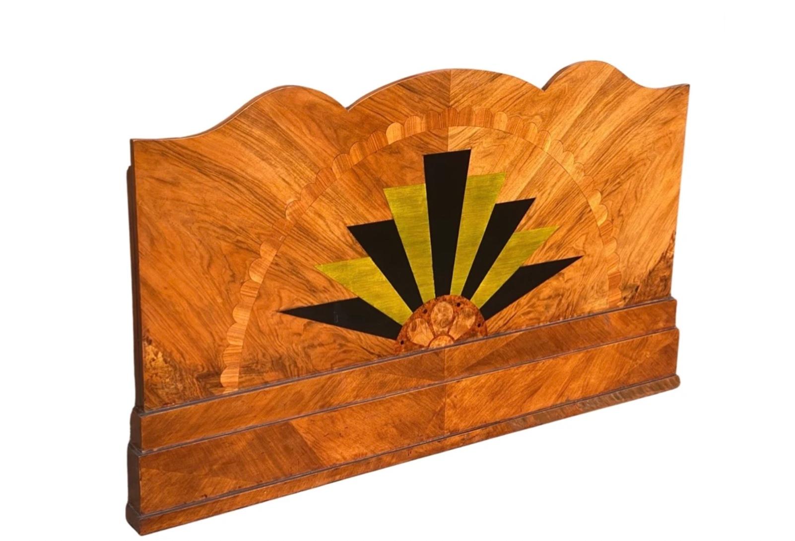 Stunning 1920’s Art Deco Sunray Inlaid Double Bed For Sale 1