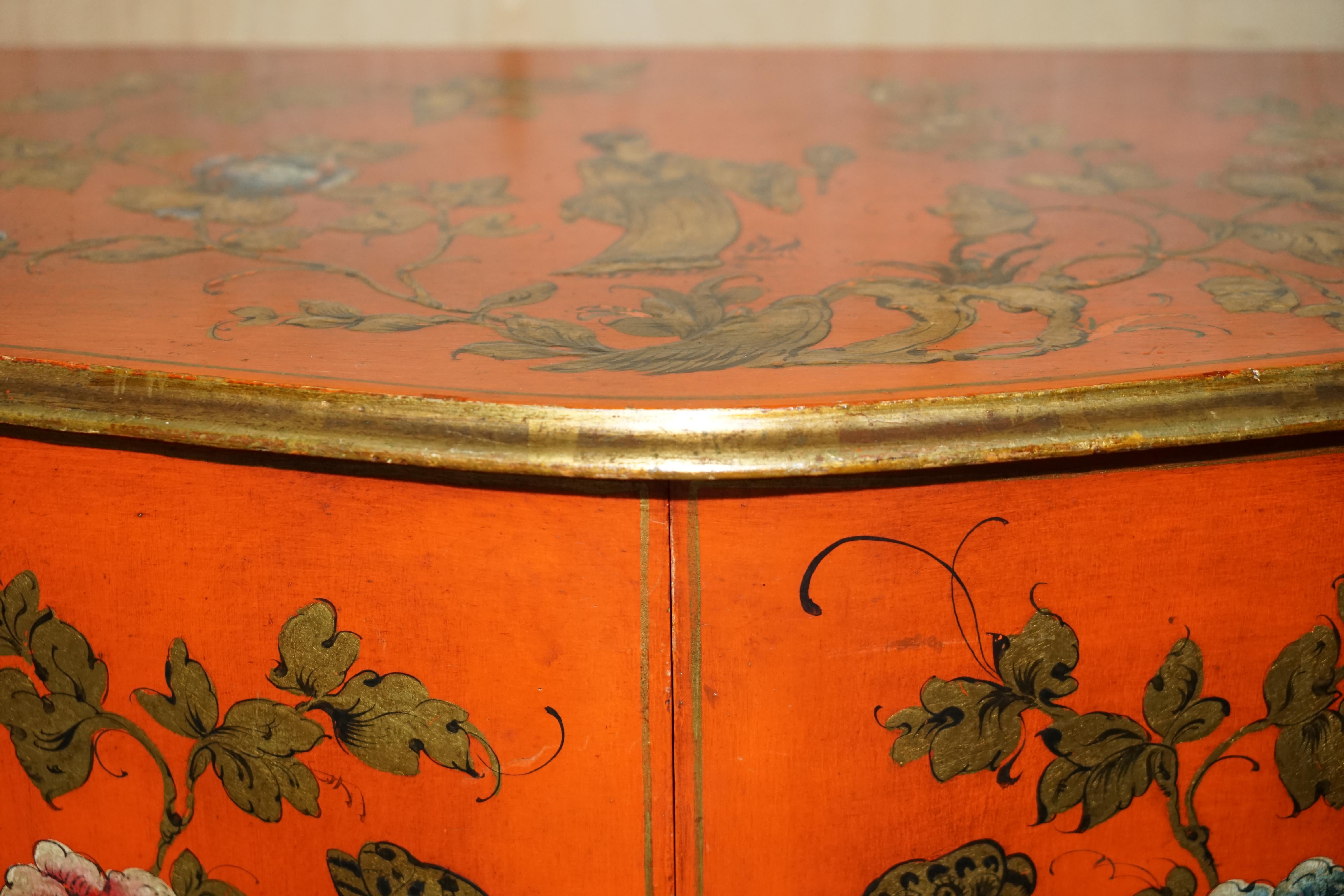 Lacquered STUNNING 1920's VINTAGE CHINESE CHINOISERIE GEISHA GIRLS LACQUER SIDE CABINET For Sale