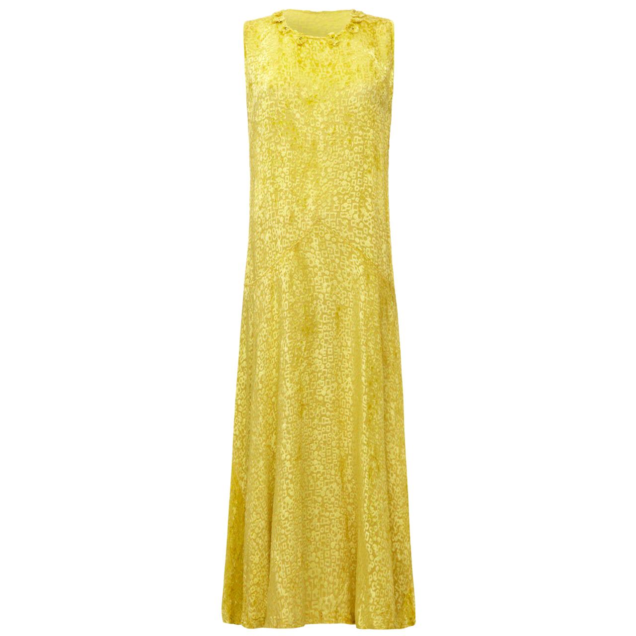 Stunning 1920s Yellow Panne Silk Burn Out Velvet Flapper Dress