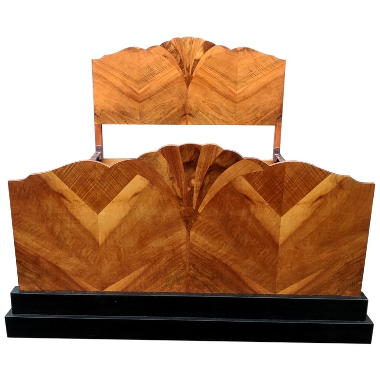 Stunning 1930s Art Deco Walnut Double Bed