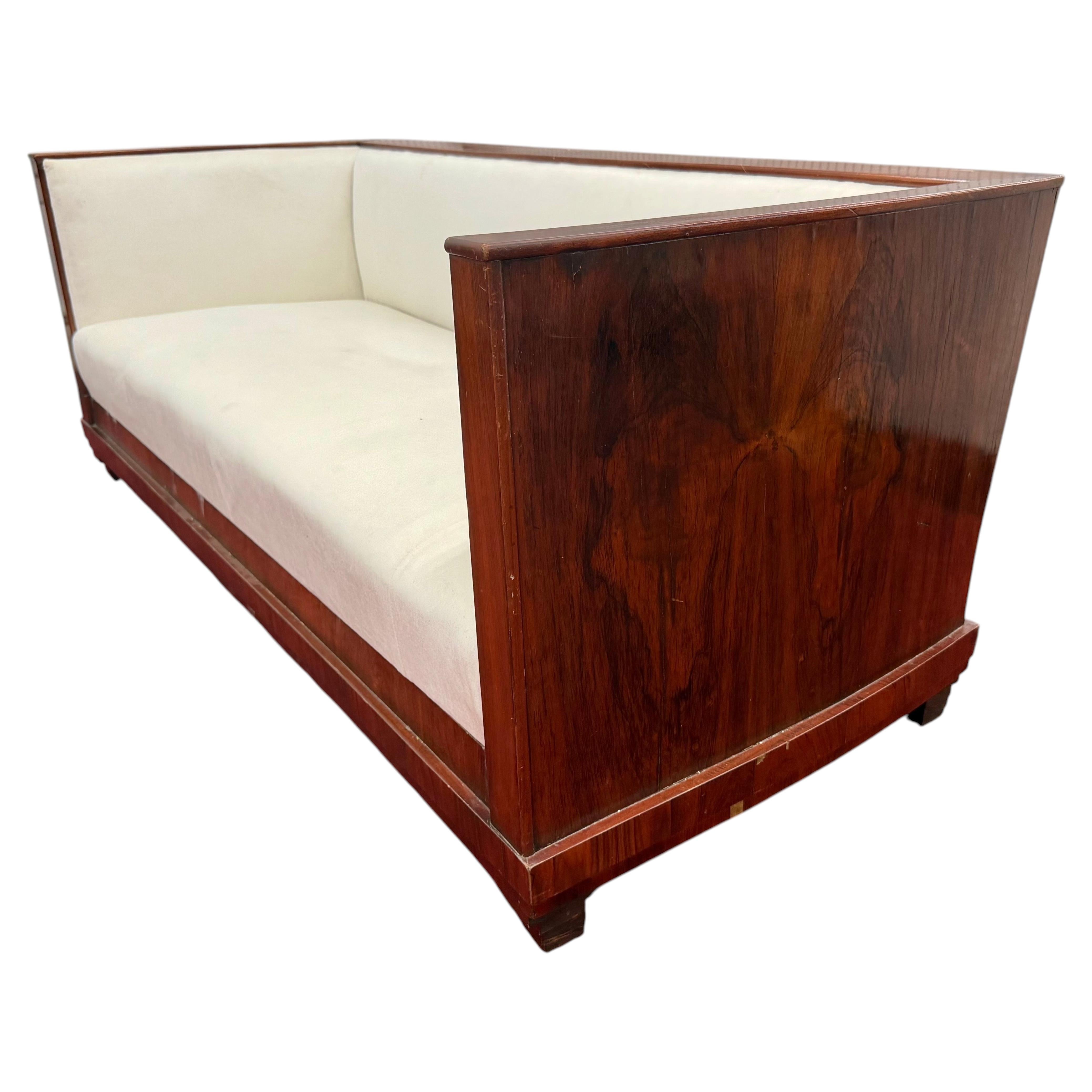 Stunning 1930's , French Art Deco Rosewood and Velvet Sofa. Even arm modernist d