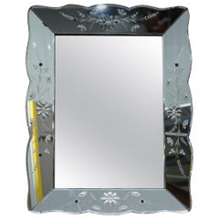 Stunning 1930s French Art Deco Venetian Etched and Engraved Beveled Mirror