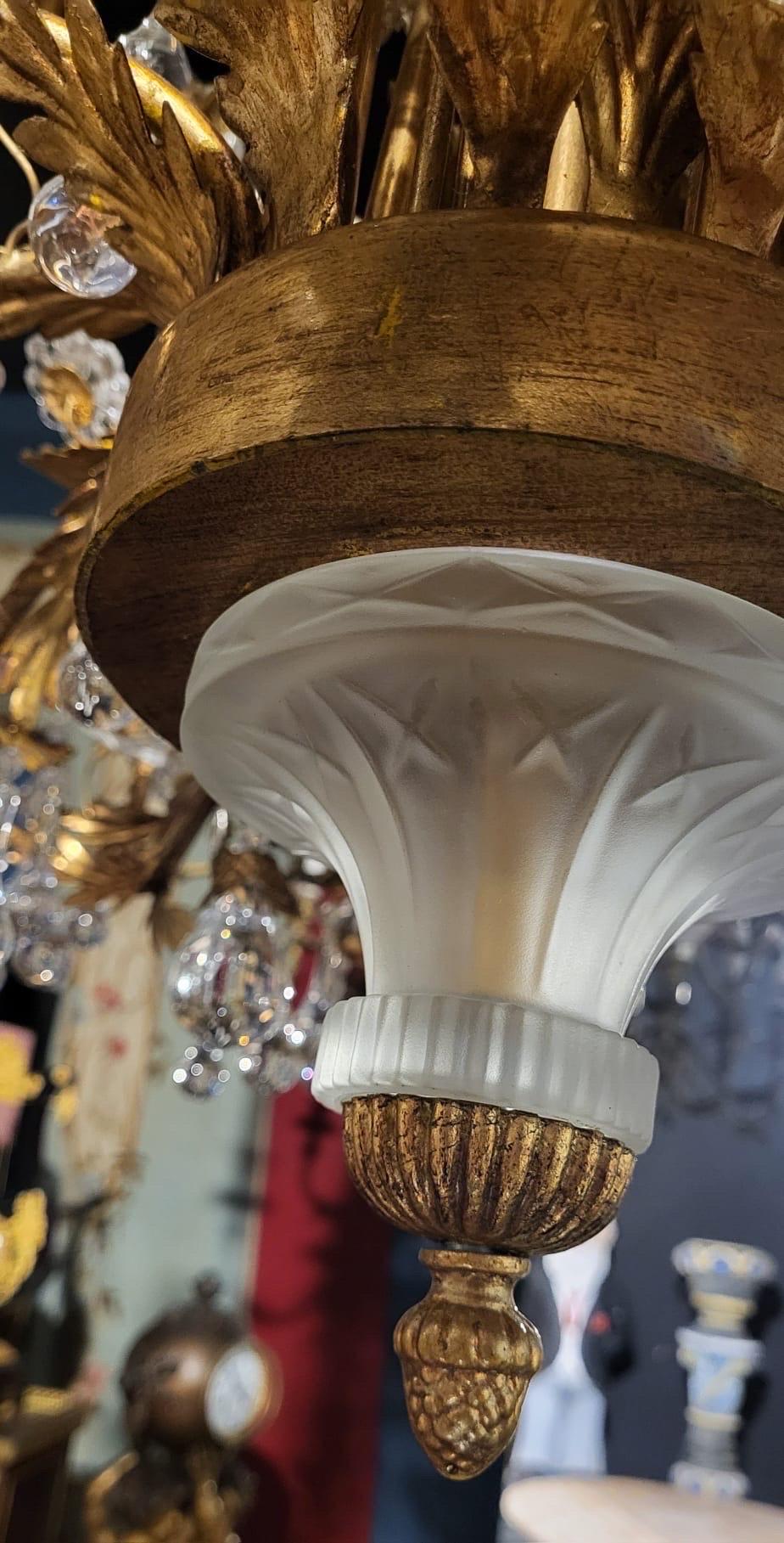 Stunning, 1930’s Italian gilt metal, Murano crystal chandelier 100x90cm For Sale 1