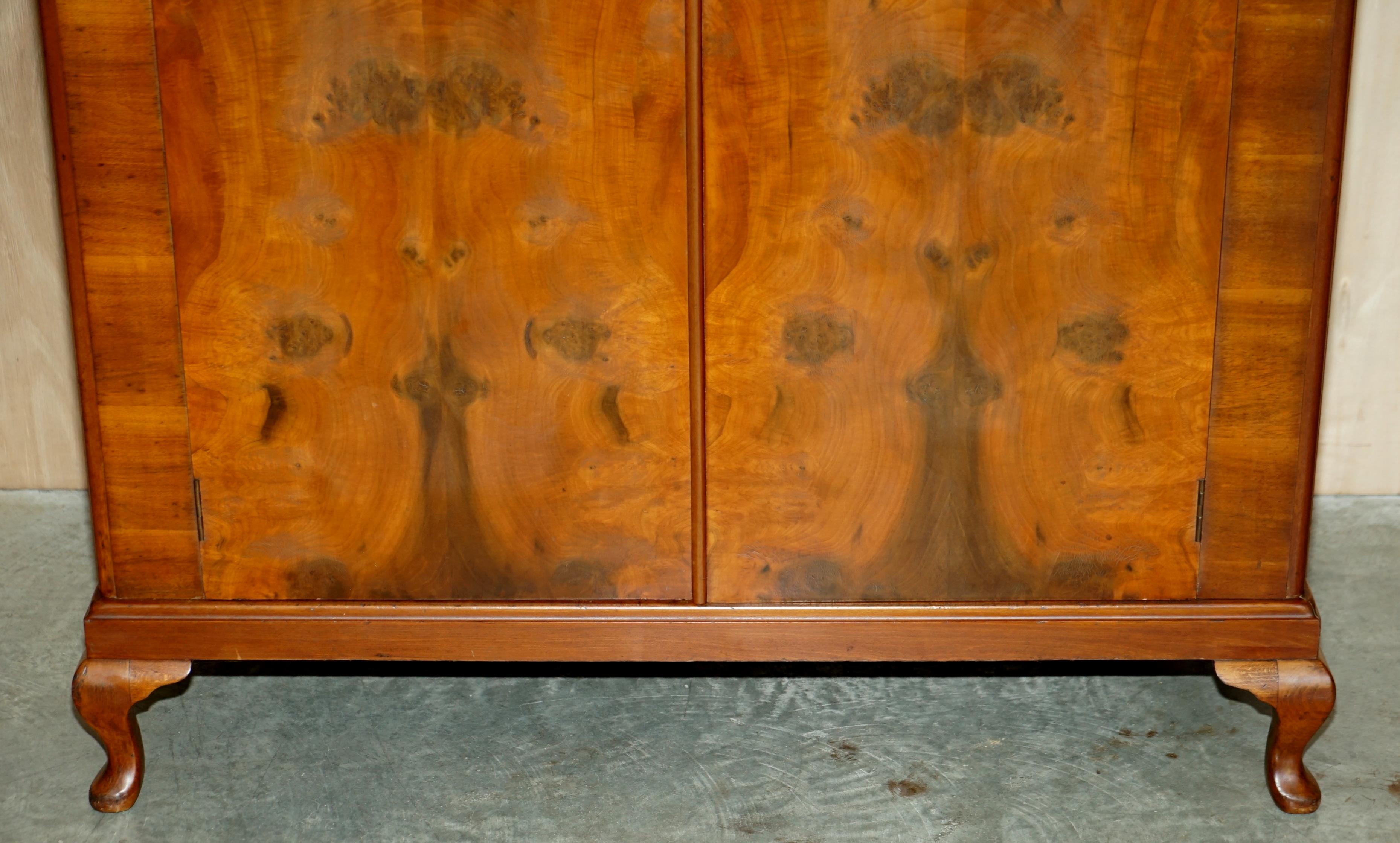 Art Deco Stunning 1932 Waring & Gillow Burr Walnut Double Bank Wardrobe with Mirror For Sale
