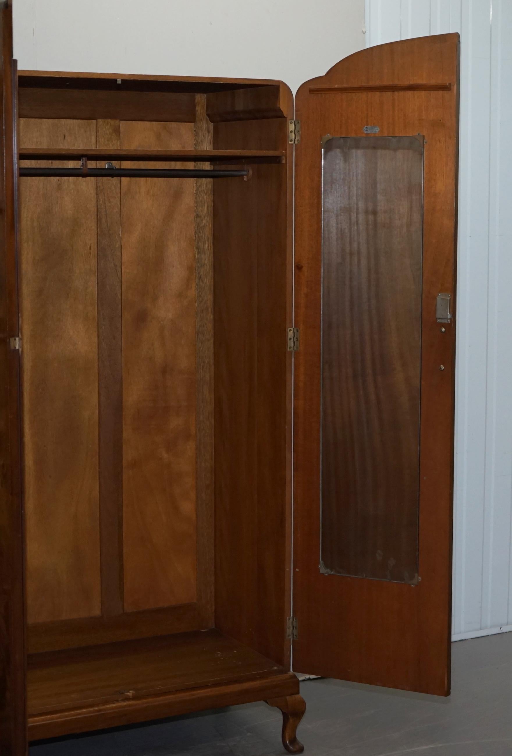 Stunning 1932 Waring & Gillow Burr Walnut Triple Bank Wardrobe with Mirror 6