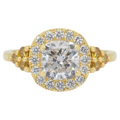 Stunning 1.93ct Diamonds Halo Ring in 18k Yellow Gold - IGI Certified