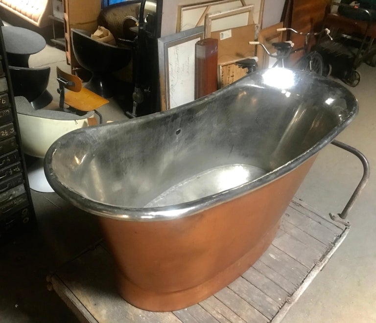 Stunning 1940s Copper and Nickel Slipper Bathtub, Modernist Design at