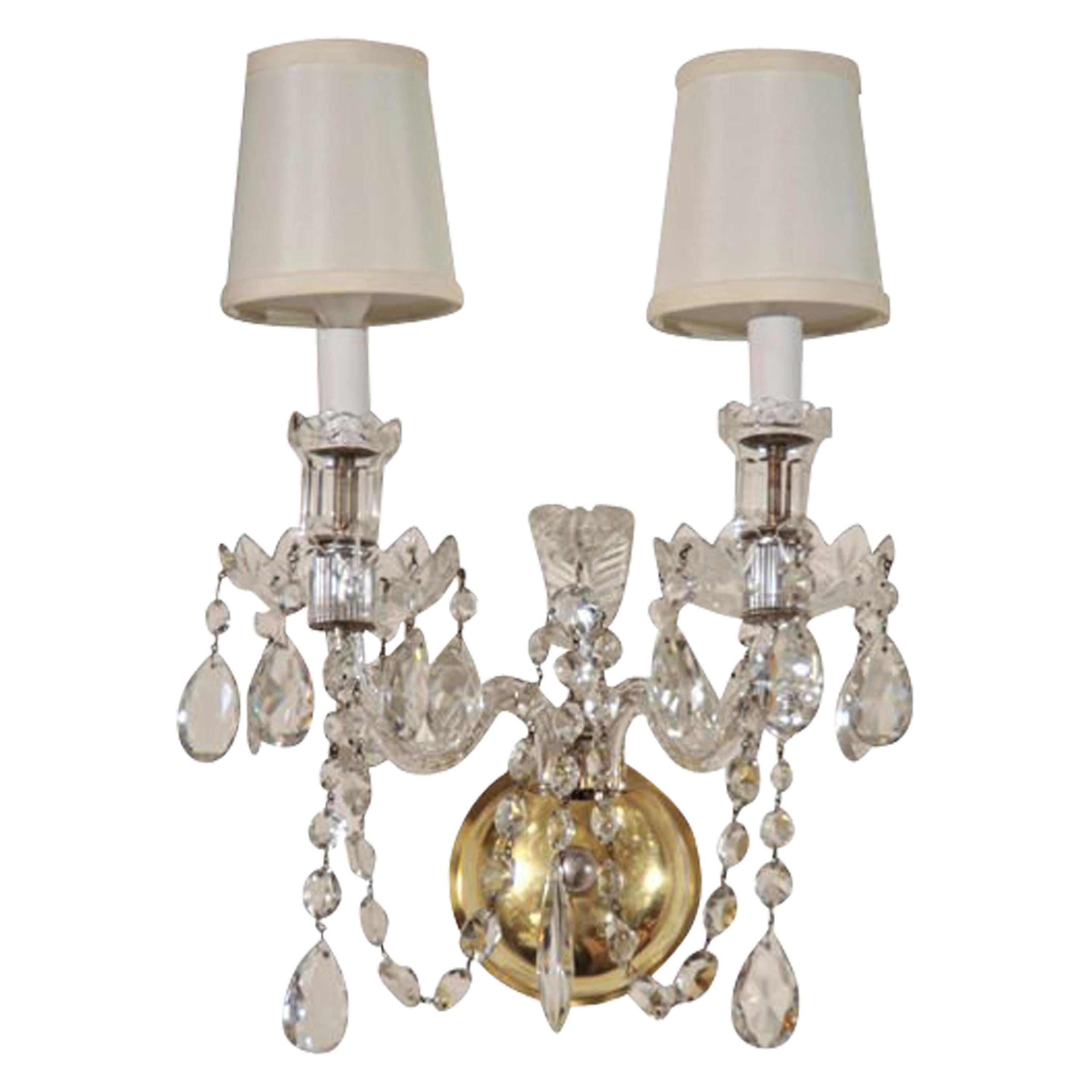 Stunning 1940's Hollywood Cut Crystal Sconce with Crystal Plume Detail