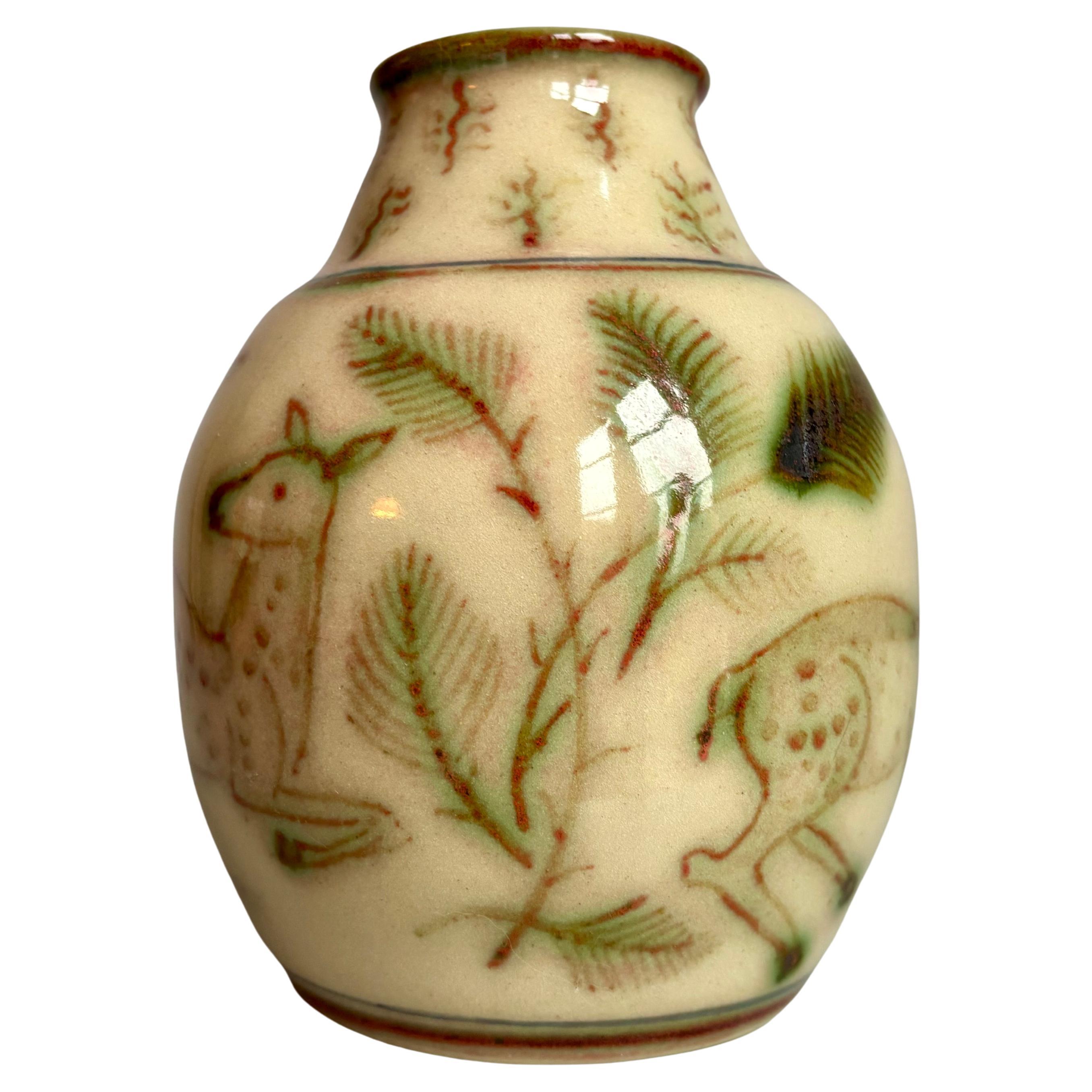 Stunning 1940s L. Hjorth Art Nouveau Marble Glaze Vase, Denmark For Sale