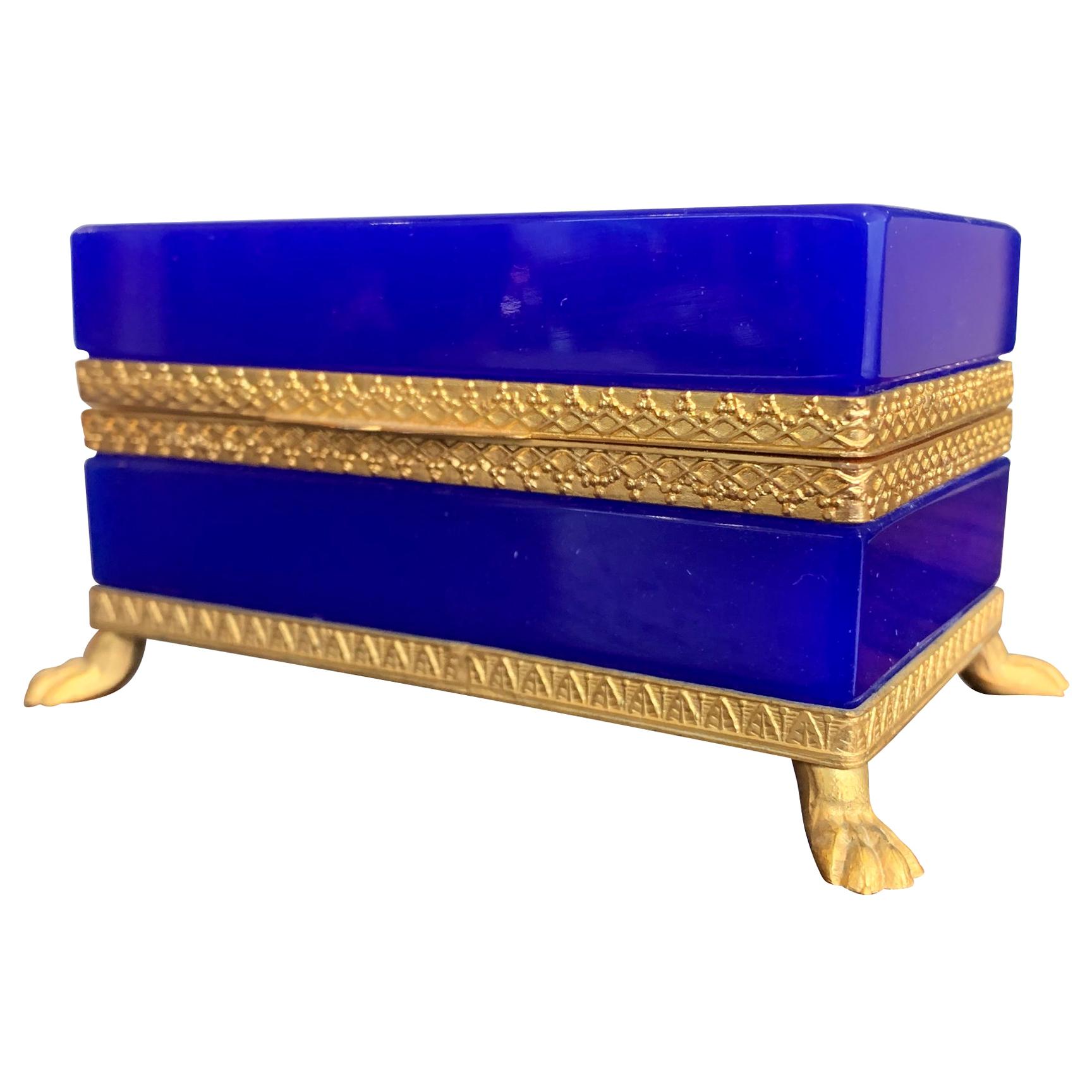 Stunning 1950s Cobalt Blue Murano Glass Hinged Jewellery Box by Cendese, Italy