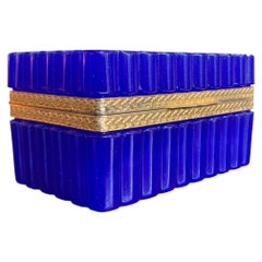 Vintage Stunning 1950s Cobalt Blue Murano Glass Hinged Jewelry Box by Cendese, Italy