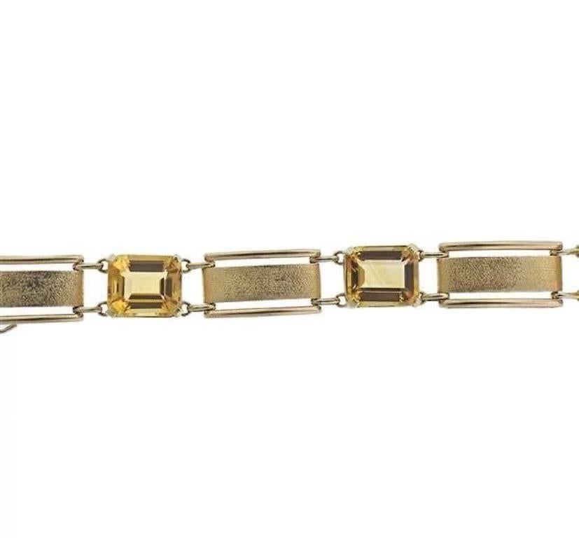 Stunning vintage estate retro 14k yellow gold citrine chain link bracelet.  This bracelet measures a perfect size of 7 1/4
