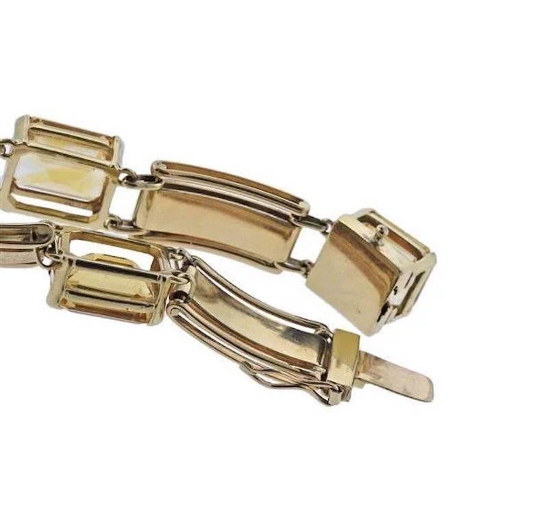 Stunning 1950s Retro Citrine Gemstone 14 Karat Gold Bracelet In Excellent Condition For Sale In Shaker Heights, OH