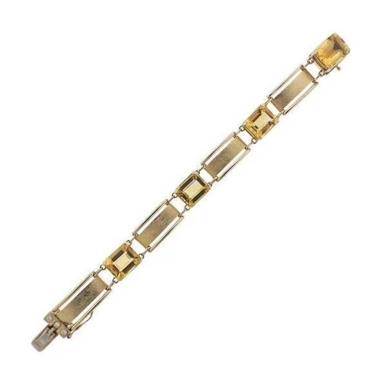Stunning 1950s Retro Citrine Gemstone 14 Karat Gold Bracelet For Sale