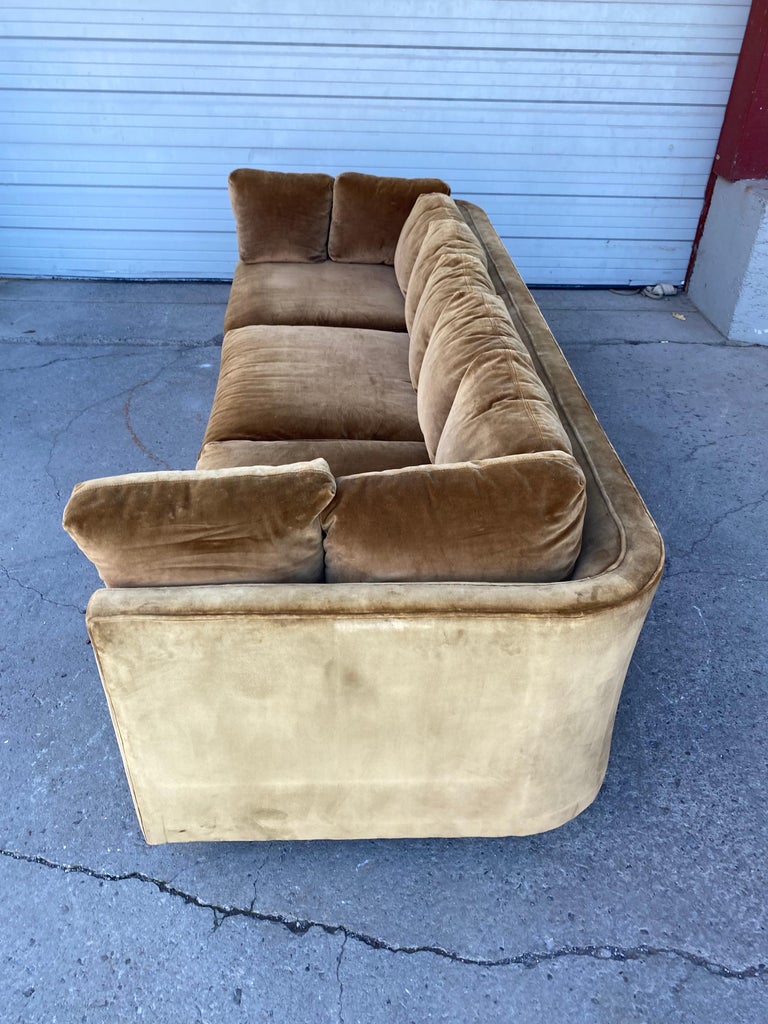 Stunning 1960s70s Even Arm Velvet Sofa on Castors Attrib. to Milo Baughman at 1stDibs 70s