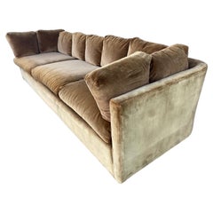 Stunning 1960s-70s Even Arm Velvet Sofa on Castors Attrib. to Milo Baughman