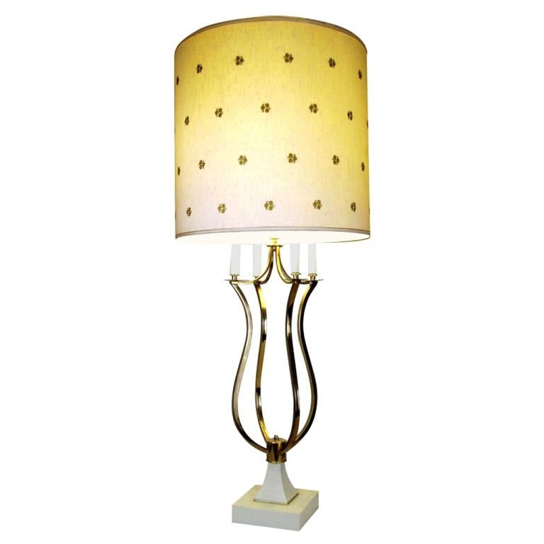 Mid-Century 1960s Brass Table Lamp with Original Shade