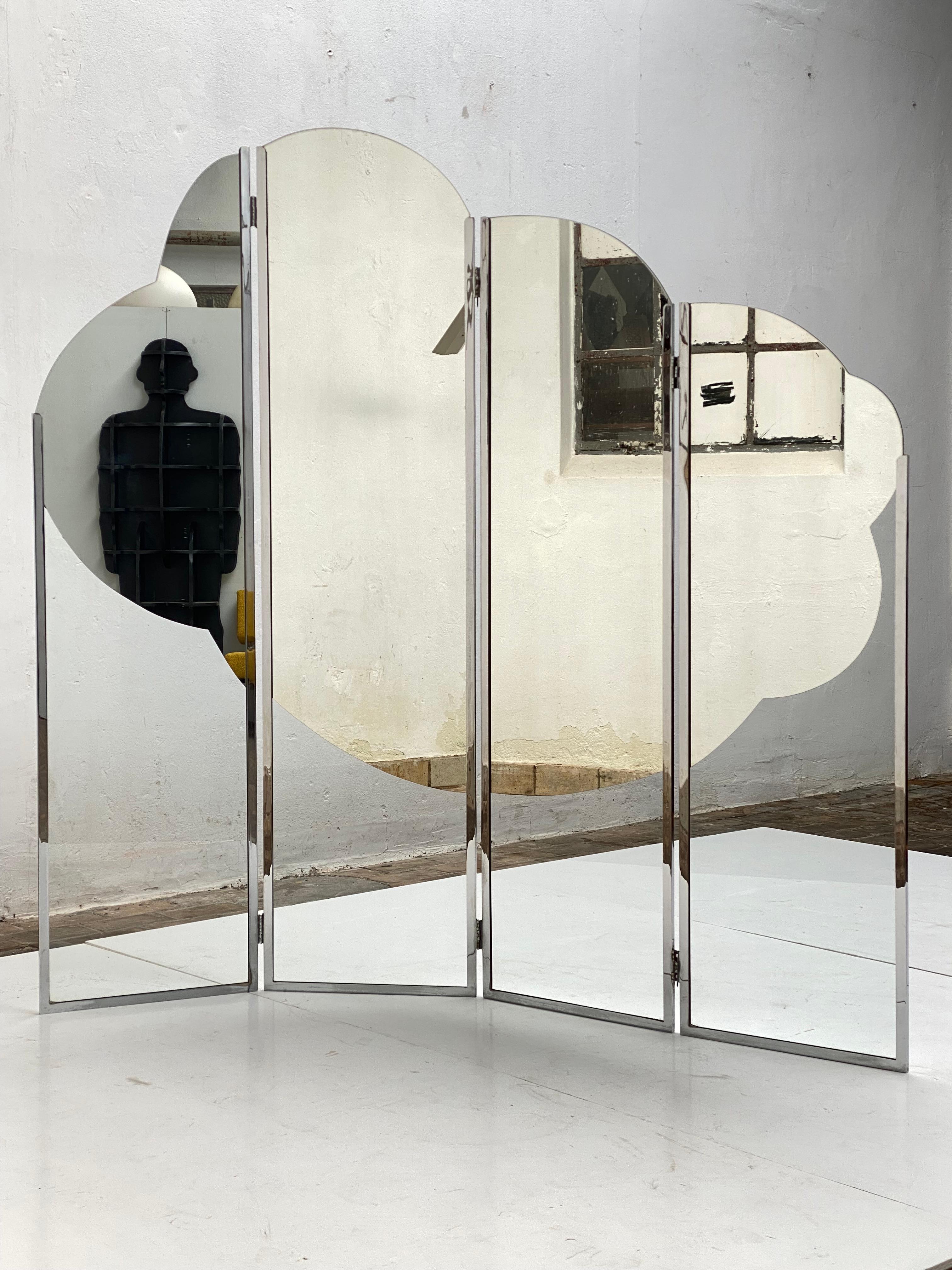 Stunning 1960s Cloud Form Mirrored Screen in the Style of Guy de Rougemont