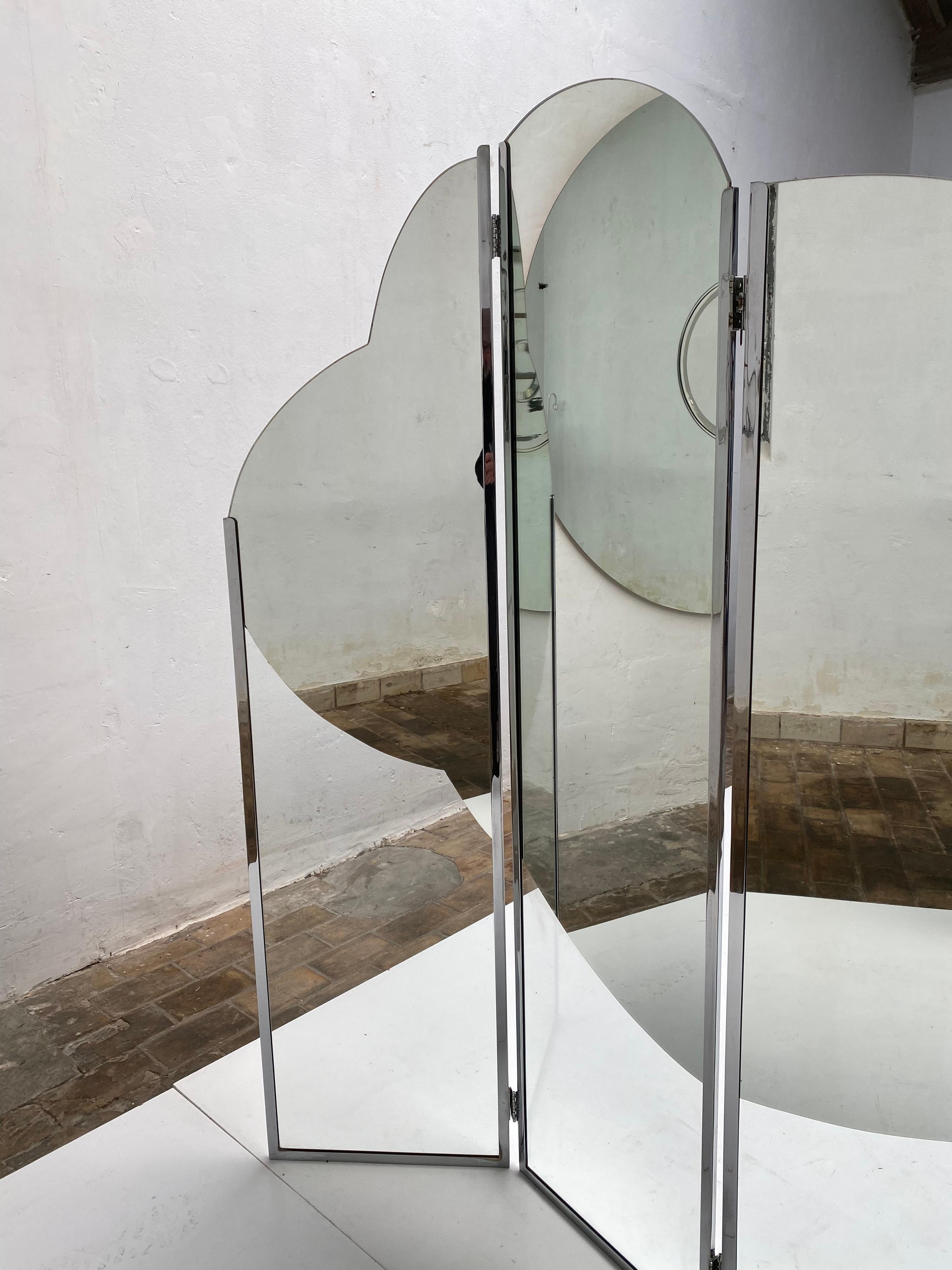 French Stunning 1960s Cloud Form Mirrored Screen in the Style of Guy de Rougemont