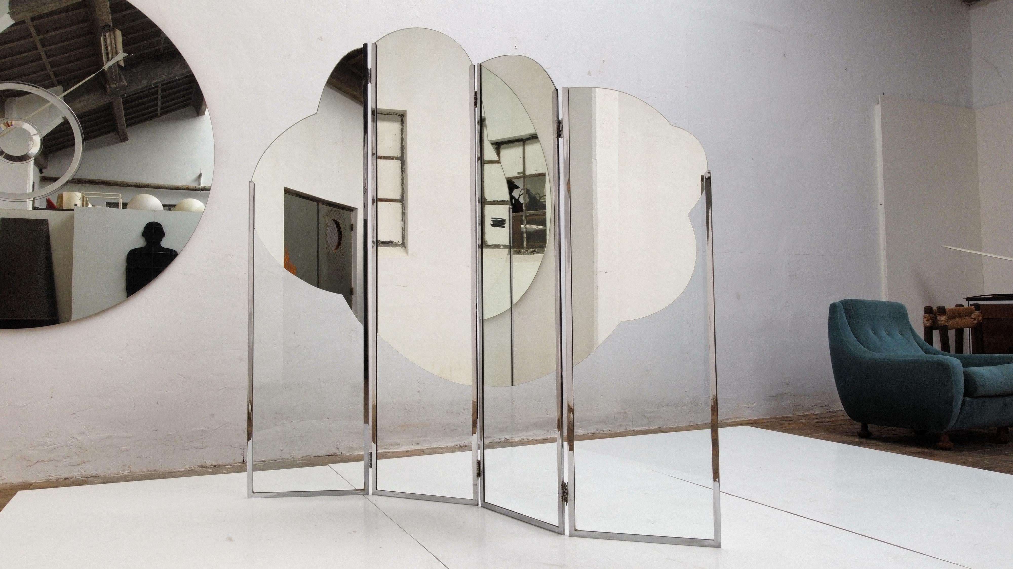 Stunning 1960s Cloud Form Mirrored Screen in the Style of Guy de Rougemont In Good Condition In bergen op zoom, NL