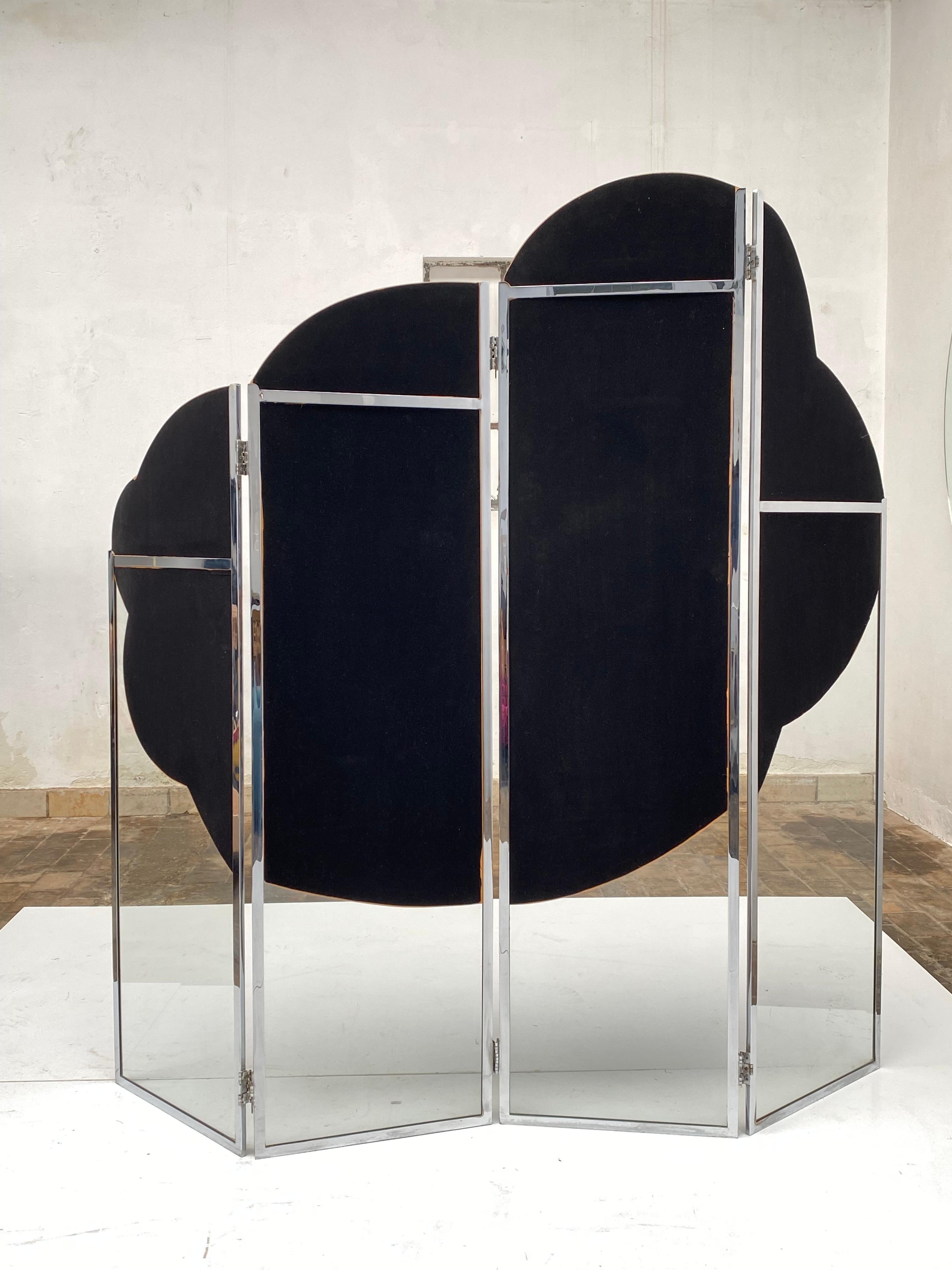 Steel Stunning 1960s Cloud Form Mirrored Screen in the Style of Guy de Rougemont