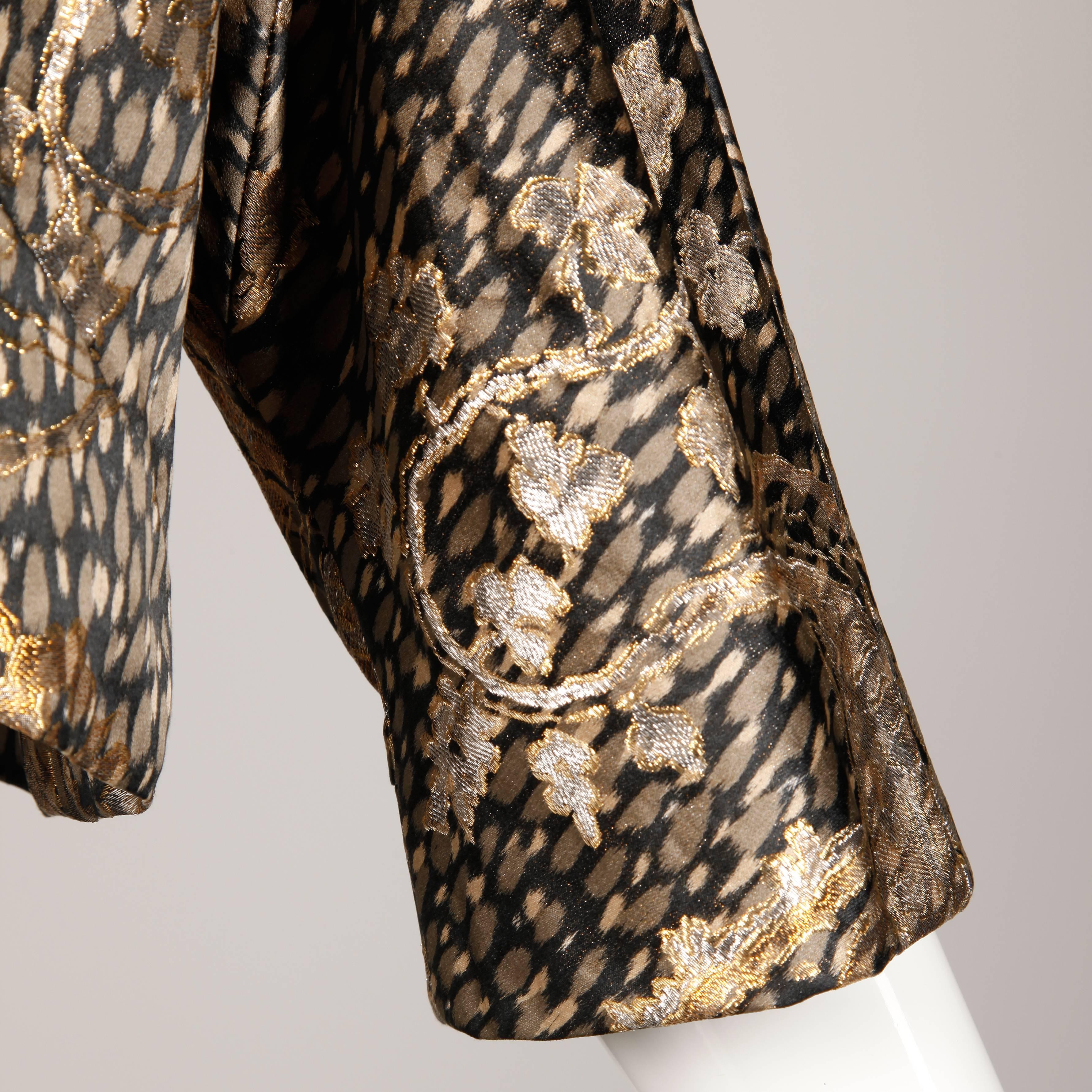 Brown Stunning 1960s Helga Vintage Metallic Gold Silk Brocade Cropped Bolero Jacket