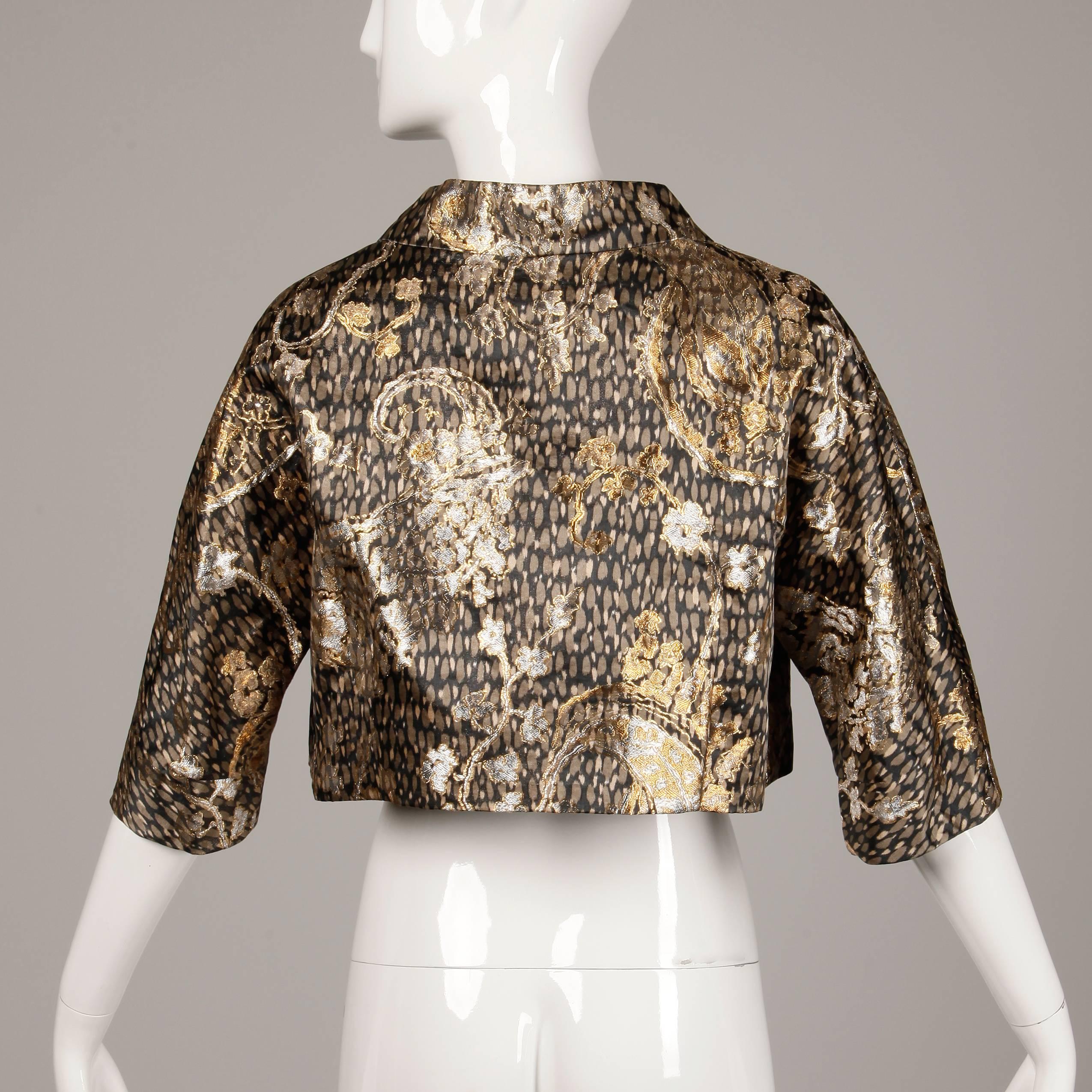 Women's Stunning 1960s Helga Vintage Metallic Gold Silk Brocade Cropped Bolero Jacket