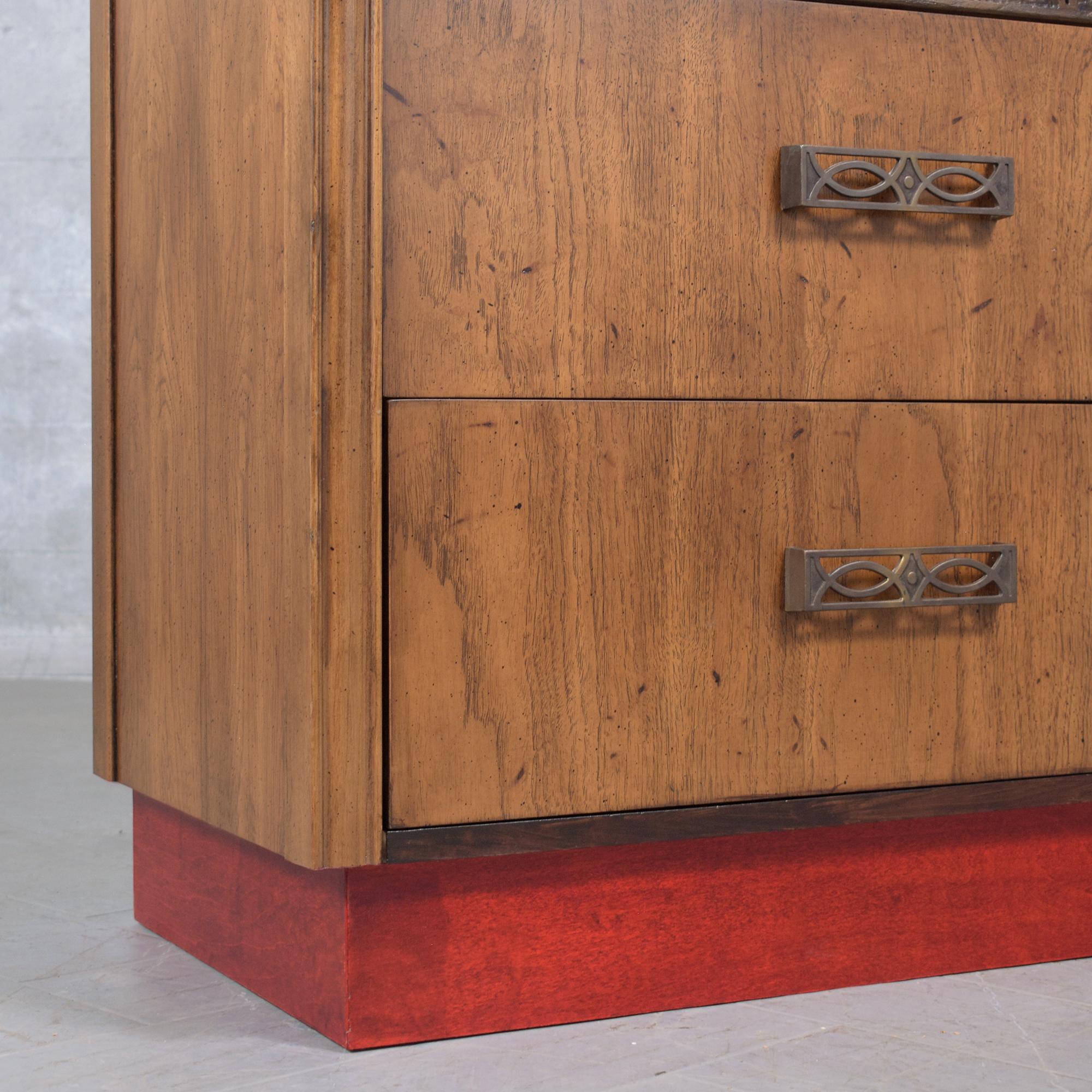 Stunning 1960s Mid-Century Modern Walnut Bachelor Chest with Sculpted Details For Sale 6
