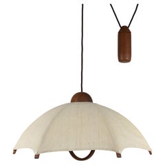 Atemberaubende 1960er Jahre Mid-Century Vintage Domus Teak & Leinen Gegengewicht Pendelleuchte