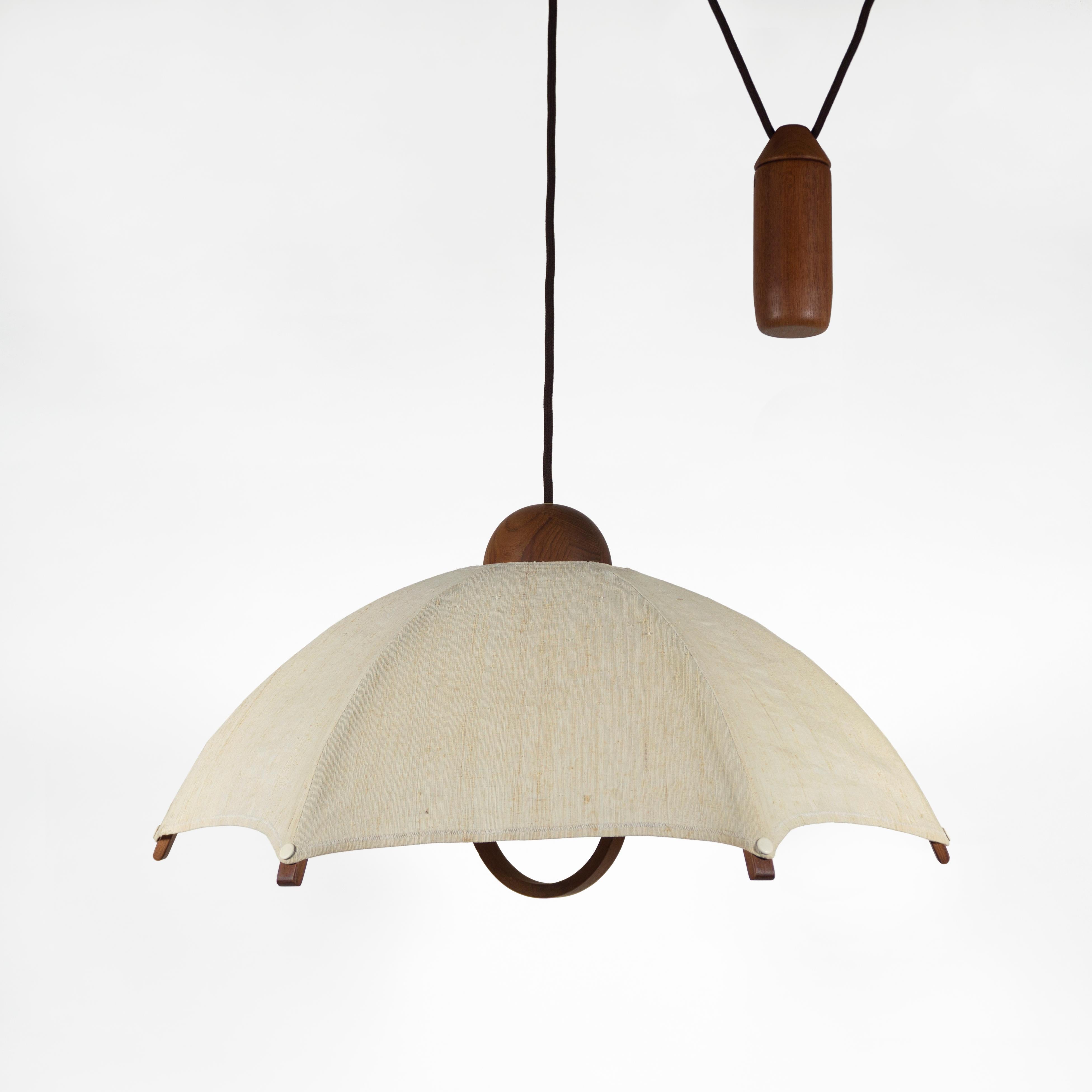 Mid-Century Modern Stunning 1960s Mid-Century Vintage Domus Teak & Linen Counterweight Pendant Lamp