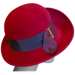 Stunning 1960s Vintage Magenta Felt Wool Cloche Hat,  