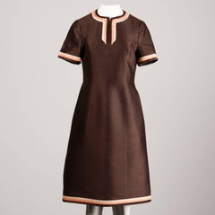 Stunning 1960s Vintage Silk + Wool Pink and Brown Striped Coat + Dress Ensemble