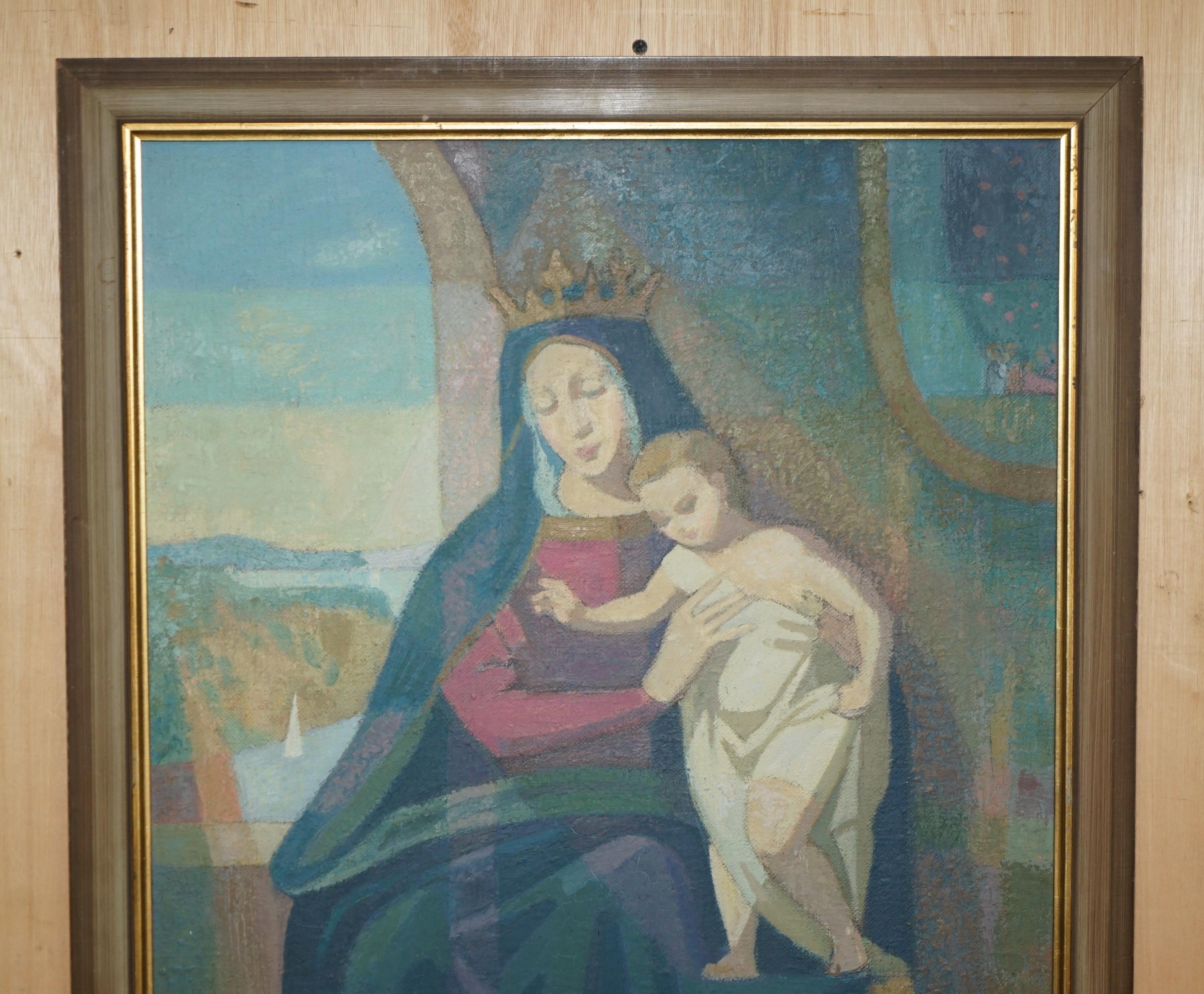Mid-Century Modern STUNNING 1965 R RUSSELL OIL PAiNTING OF THE MADONNA AND CHILD WITH DOCUMENTATION en vente