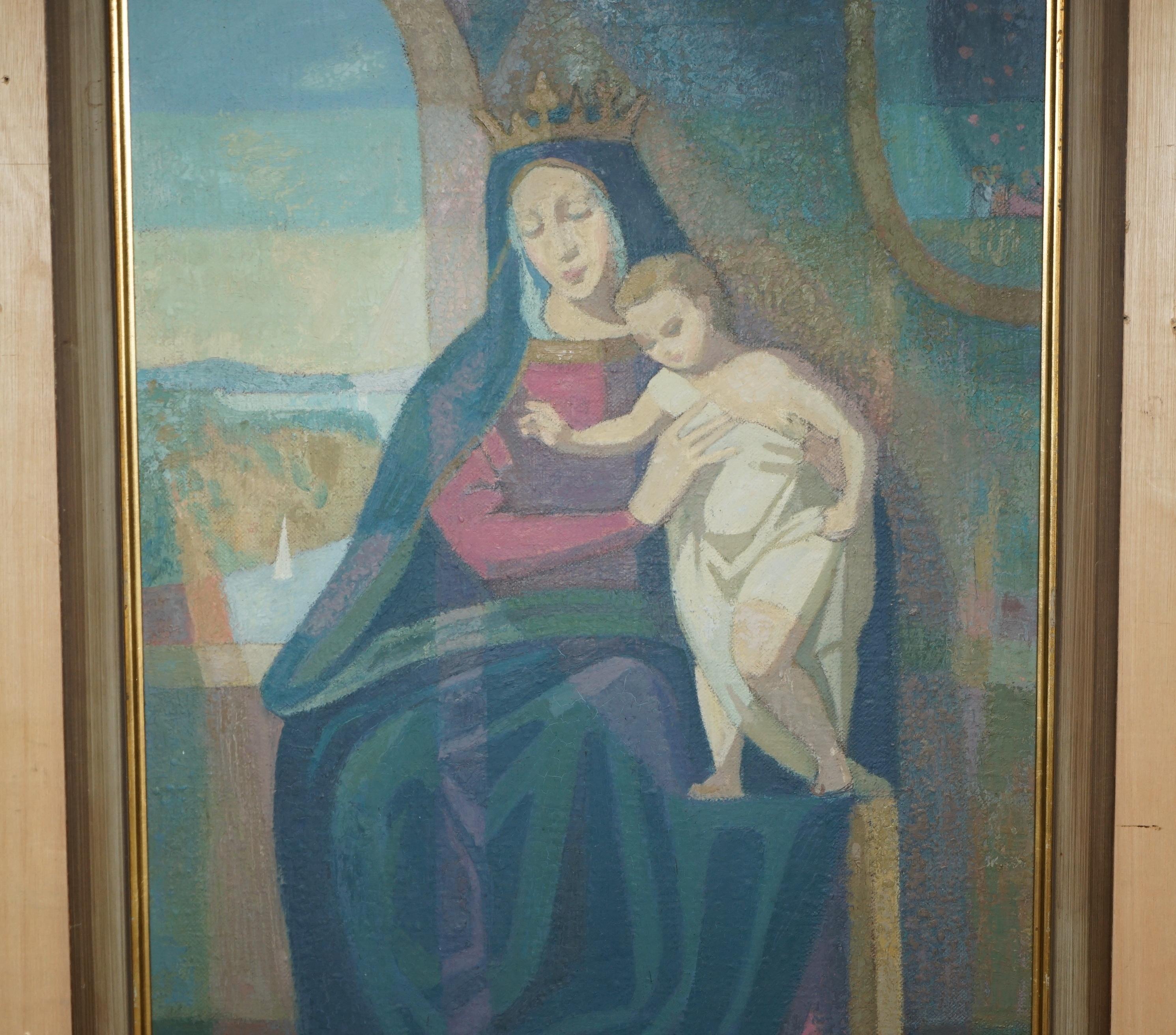 Anglais STUNNING 1965 R RUSSELL OIL PAiNTING OF THE MADONNA AND CHILD WITH DOCUMENTATION en vente